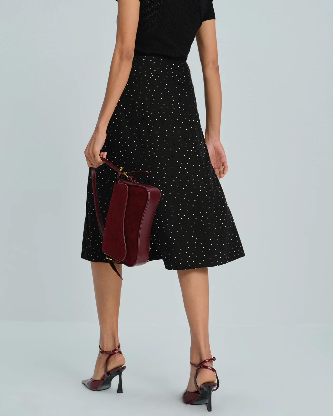 Black Polka Dot Midi Skirt - Image 3