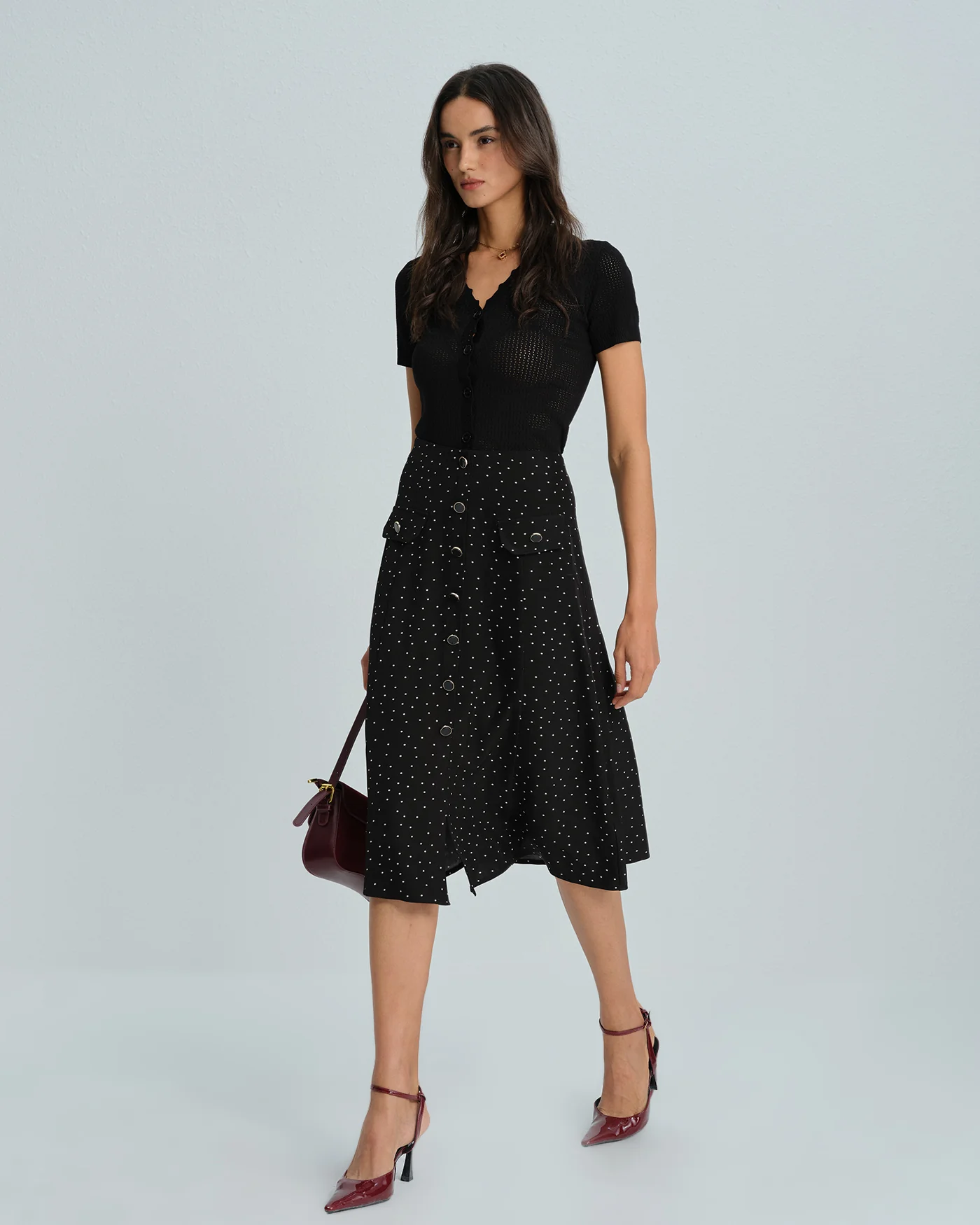 Black Polka Dot Midi Skirt - Image 4