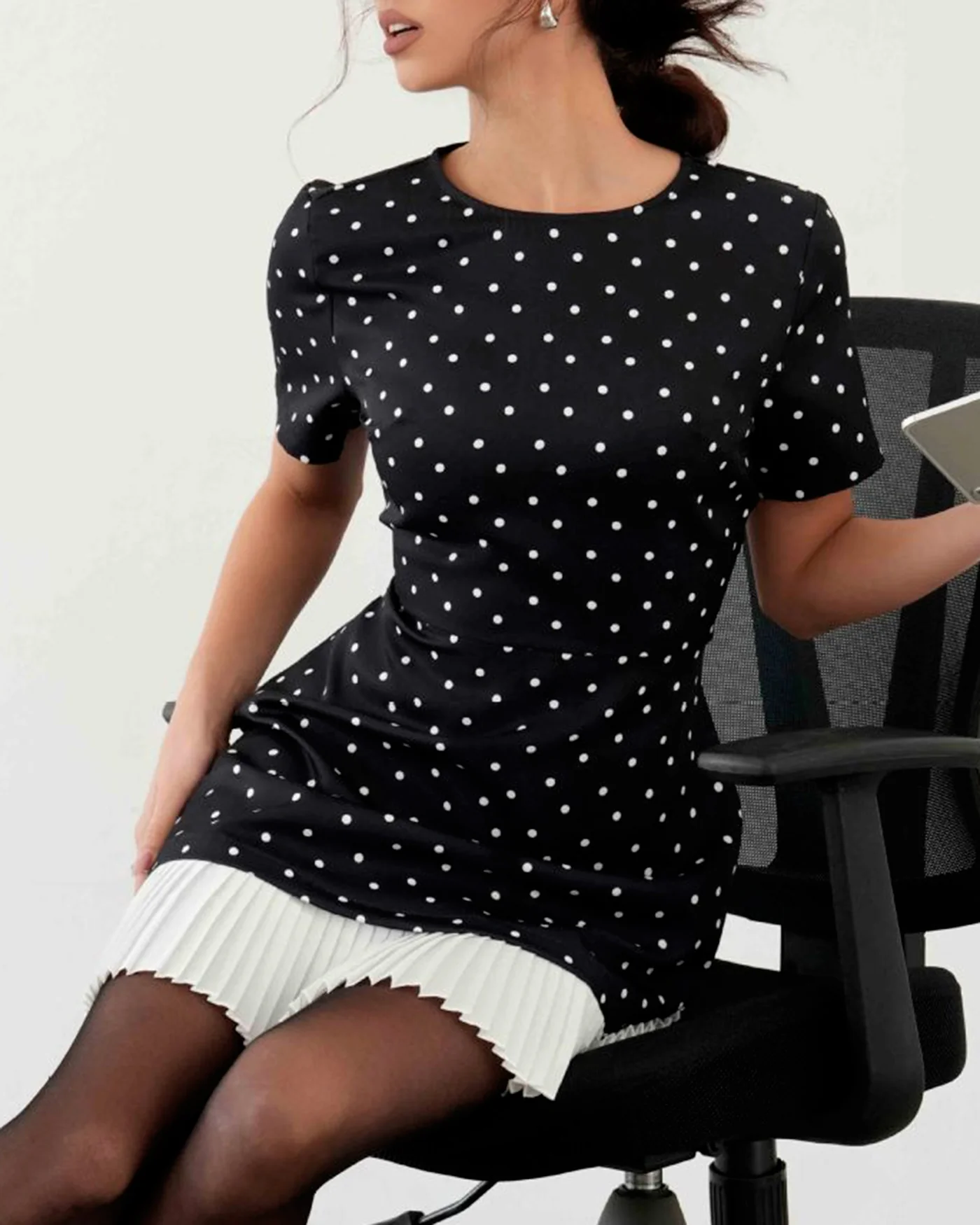 Black Polka Dot Mini Dress - Image 2