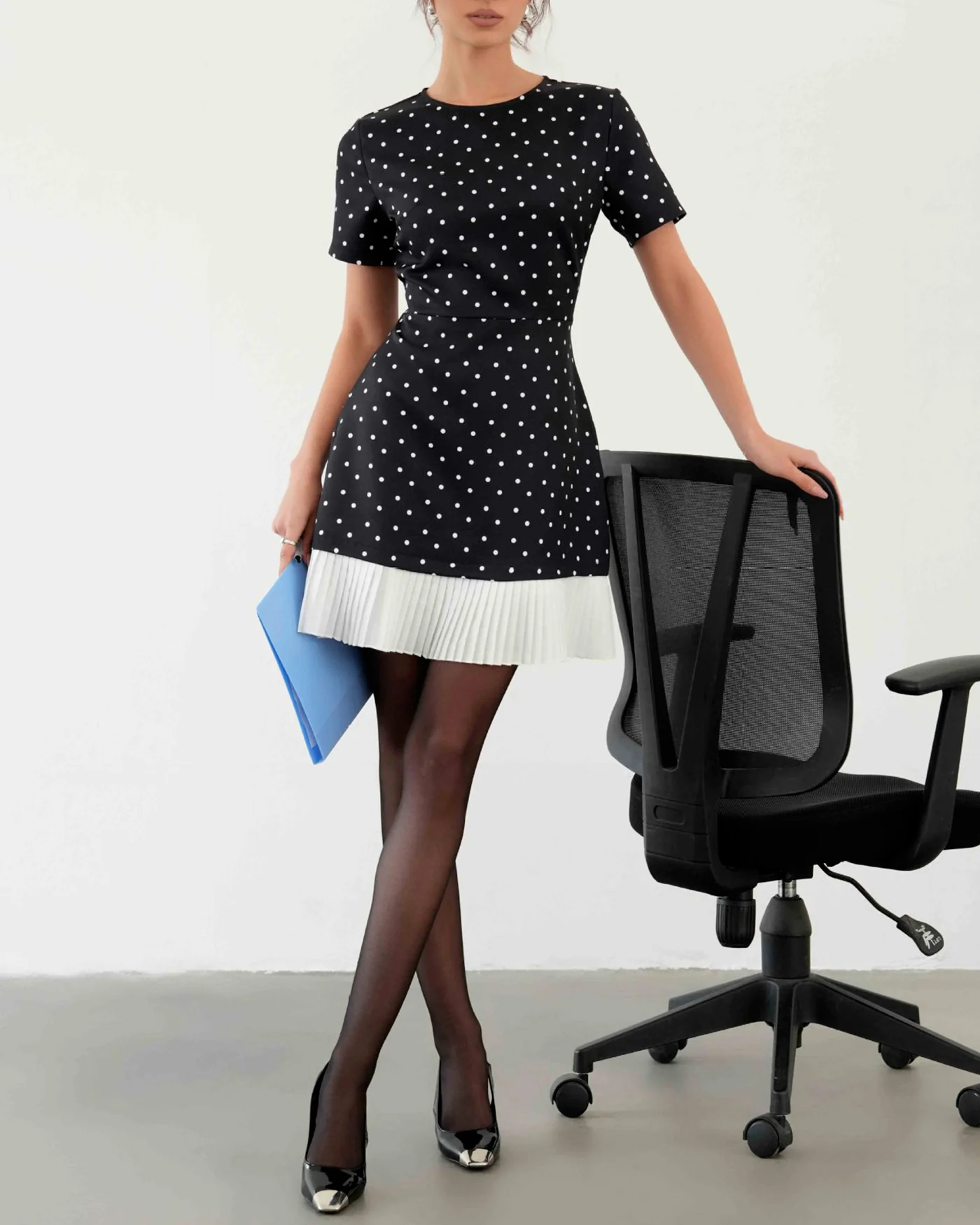 Black Polka Dot Mini Dress - Image 5