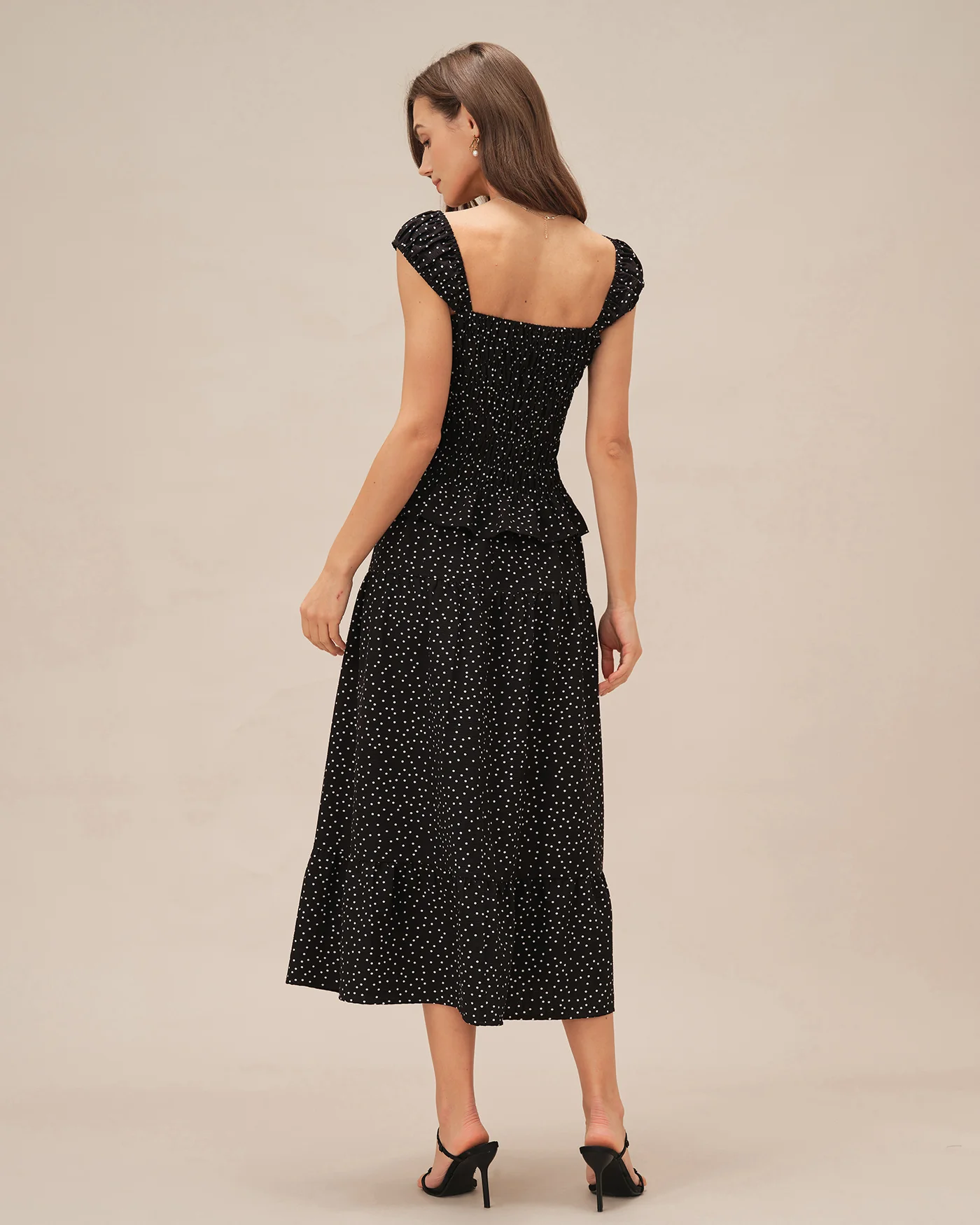 Black Polka Dot Ruched Midi Skirt - Image 5