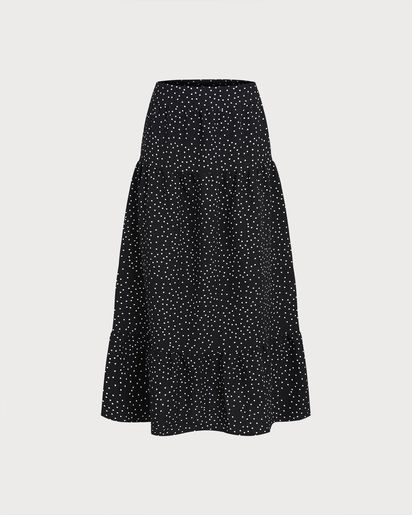 Black Polka Dot Ruched Midi Skirt - Image 6