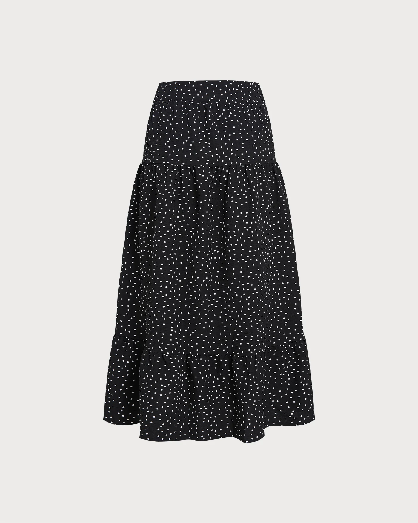 Black Polka Dot Ruched Midi Skirt - Image 7