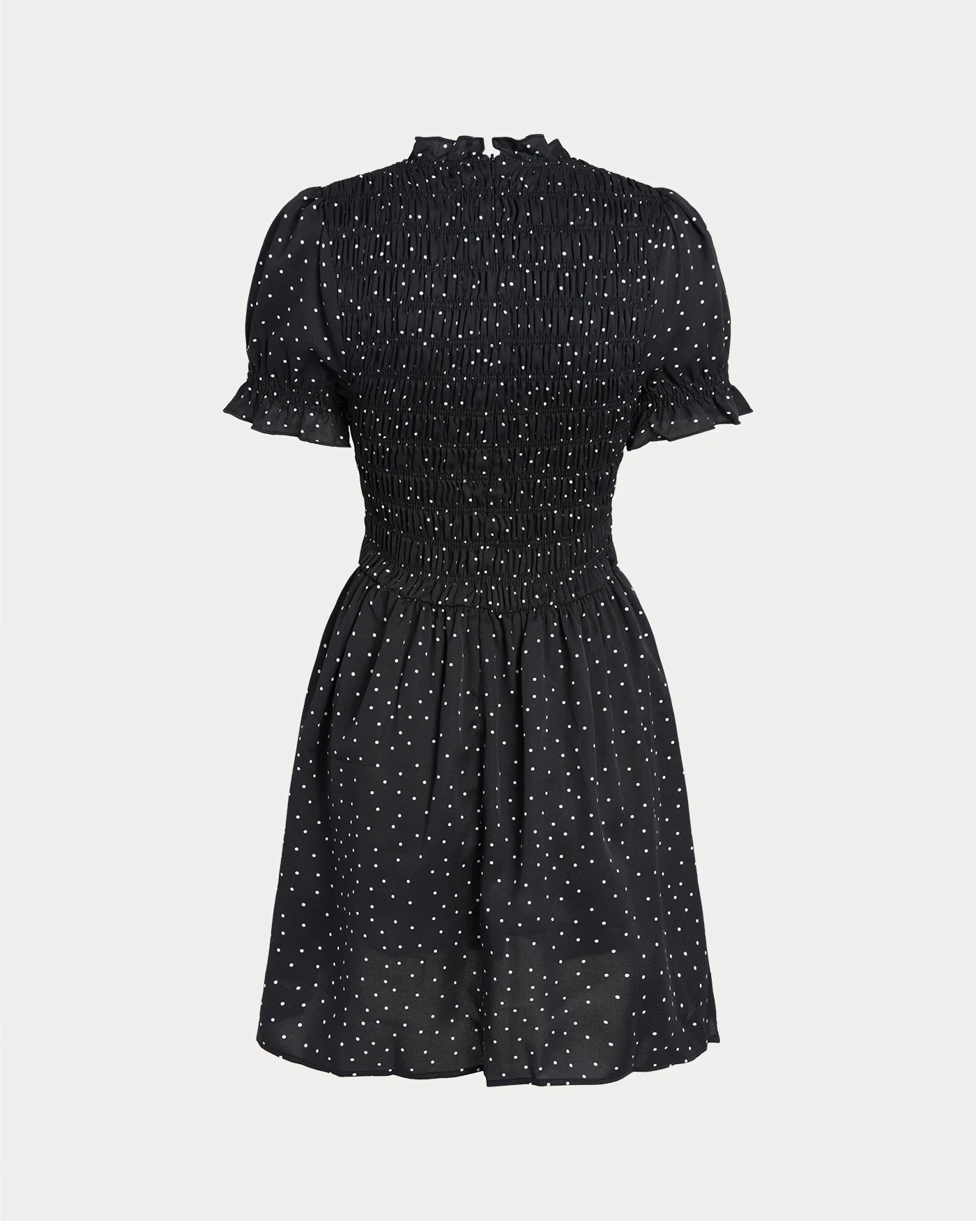 Black Polka Dot Shirred Mini Dress - Image 3