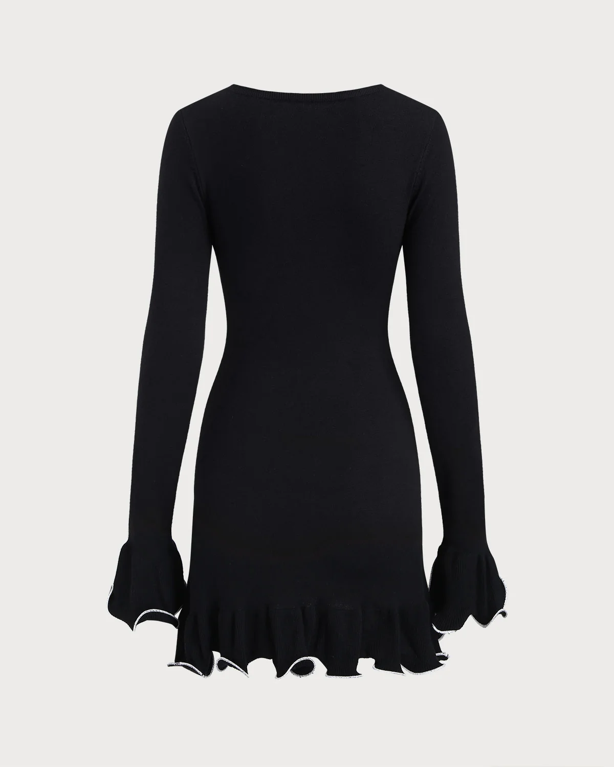 Black Ruffle Ribbed Sweater Mini Dress - Image 7