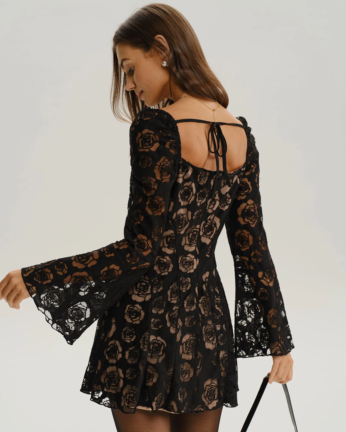 Black See Through Bell Sleeve Mini Dress - Image 3