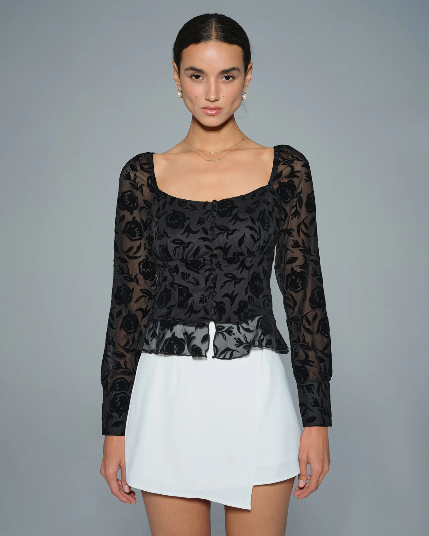 Black Square Neck Blouse - Image 2