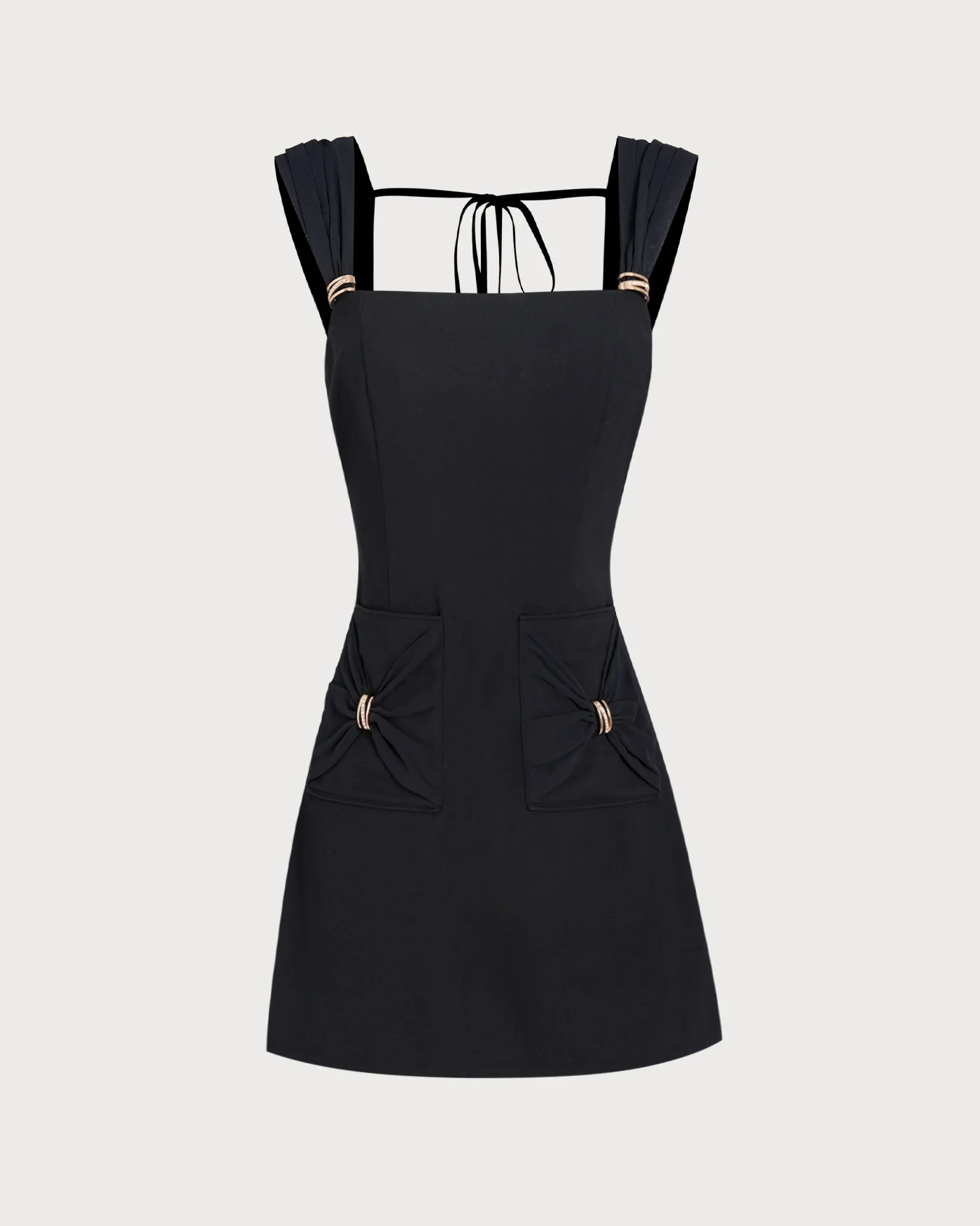 Black Square Neck Cap Sleeve Mini Dress - Image 6