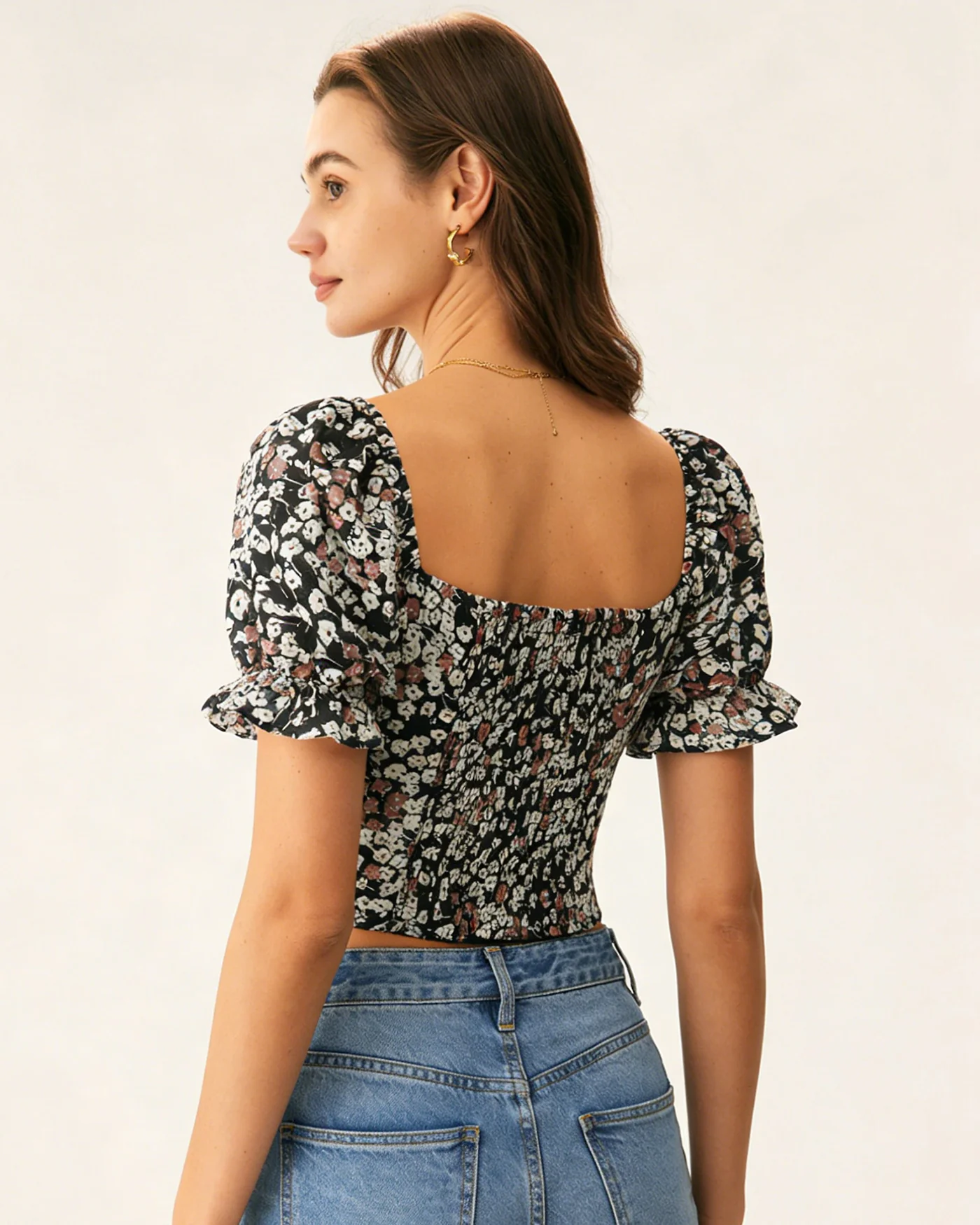 Black Square Neck Floral Tee - Image 3