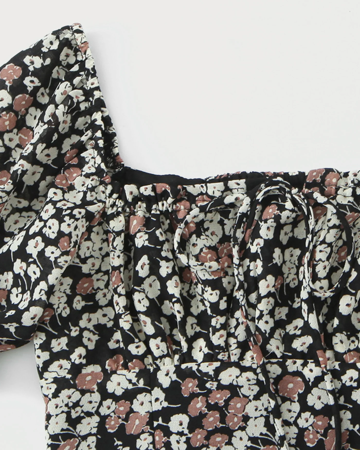 Black Square Neck Floral Tee - Image 7