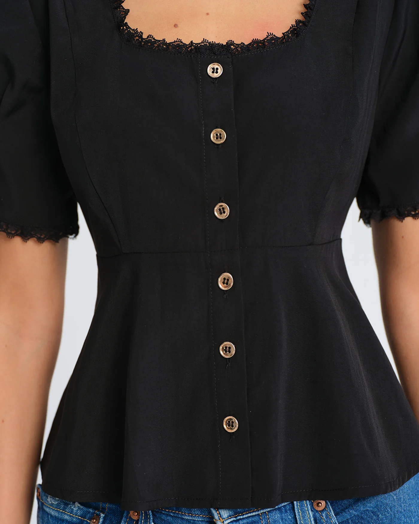 Black Square Neck Lace Blouse - Image 2