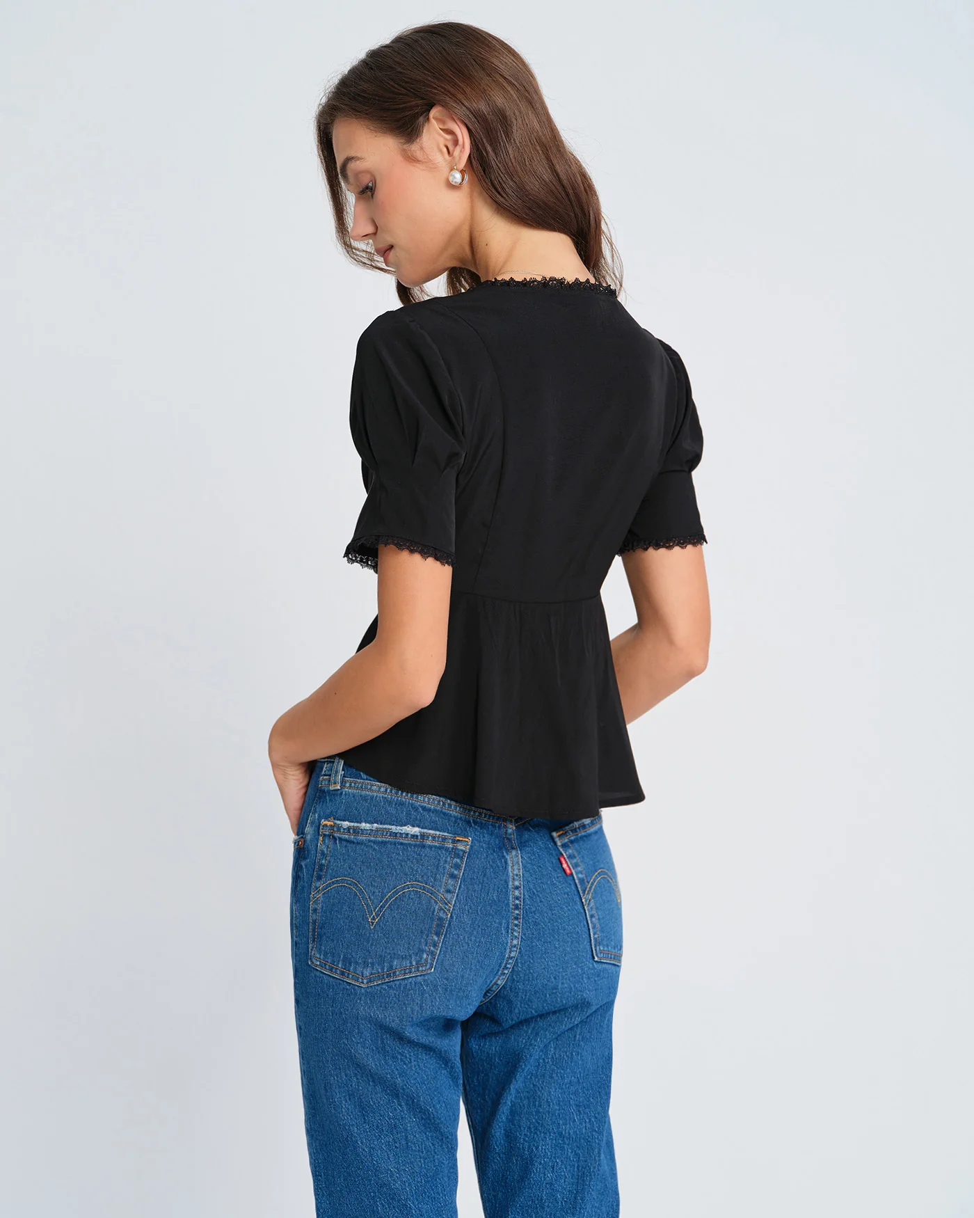 Black Square Neck Lace Blouse - Image 4