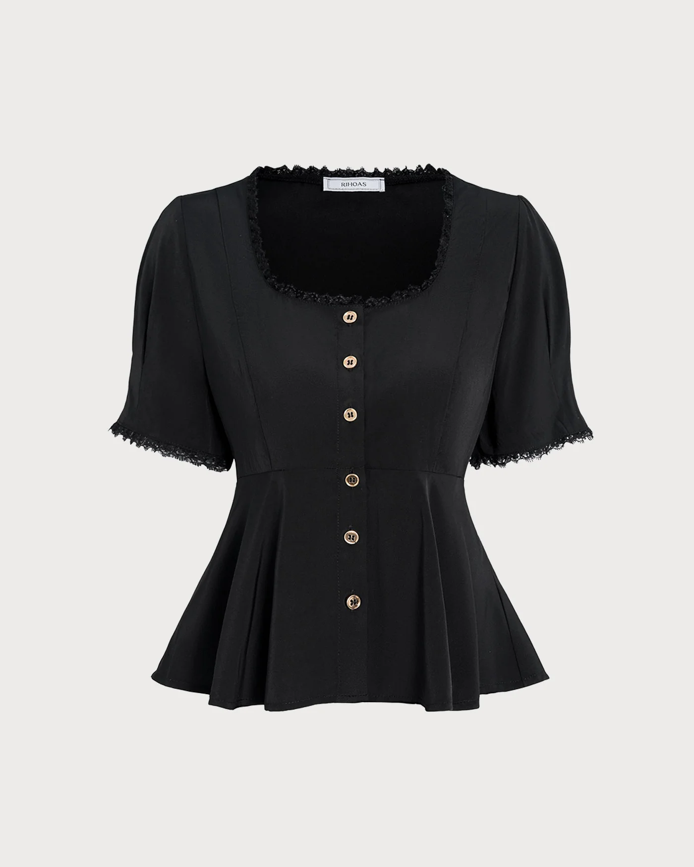 Black Square Neck Lace Blouse - Image 6