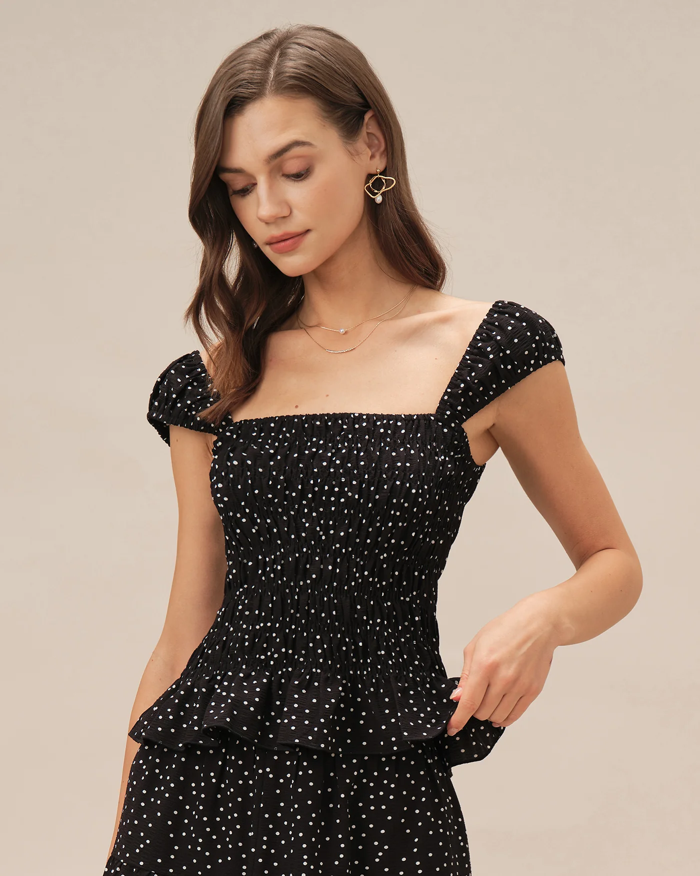 Black Square Neck Polka Dot Tank Top - Image 3