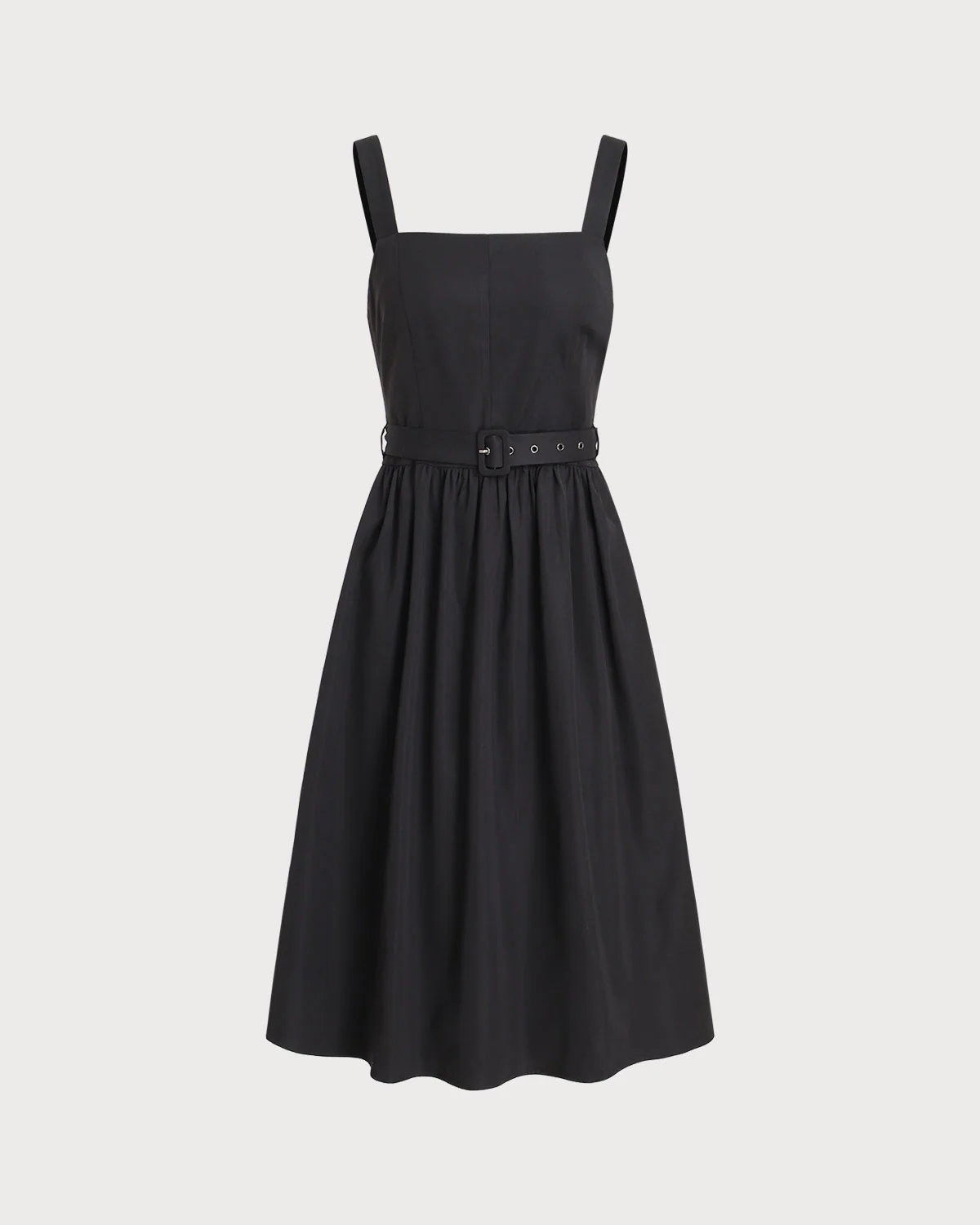 Black A-Line Square Neck Ruched Slip Midi Dress - Image 5