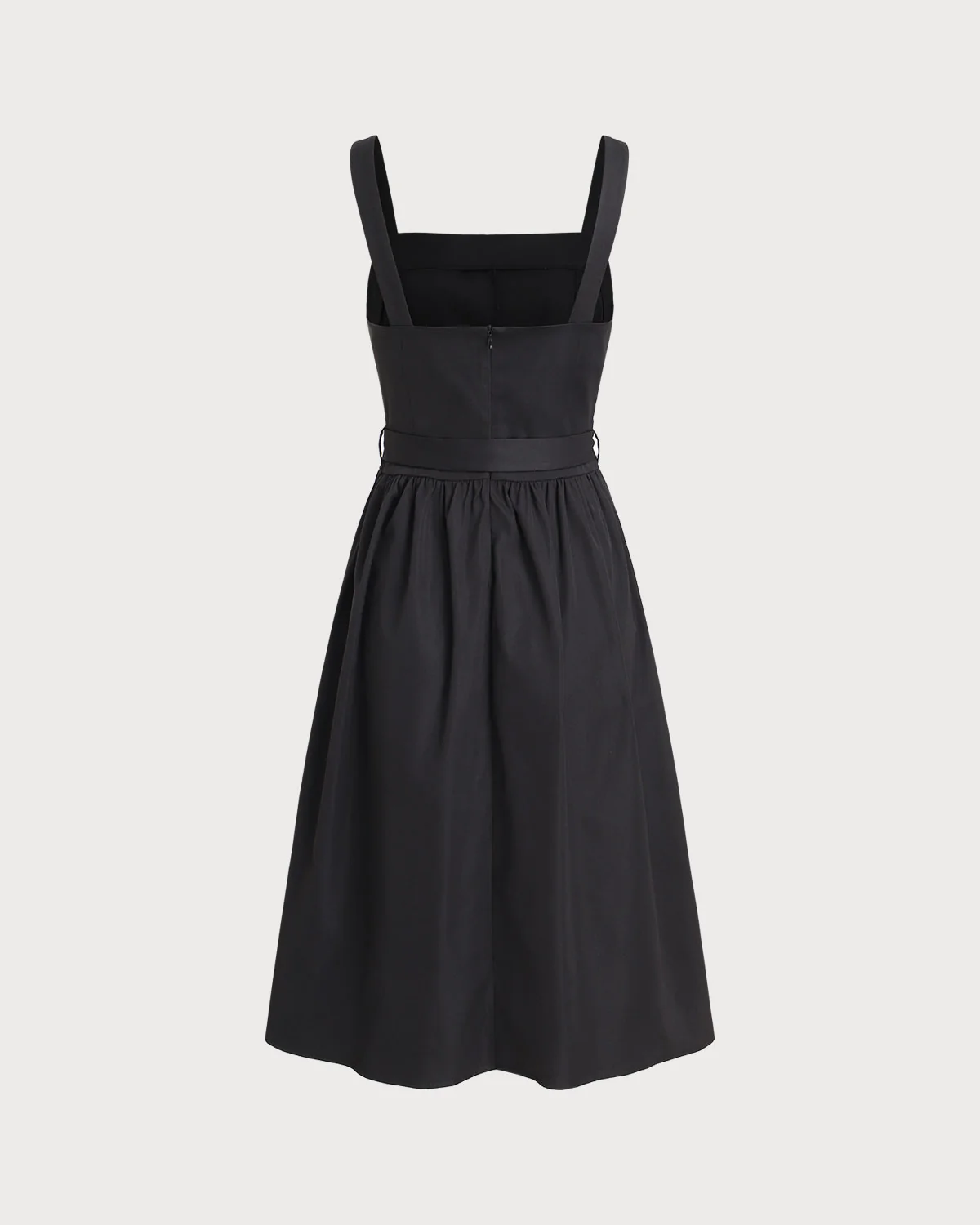 Black A-Line Square Neck Ruched Slip Midi Dress - Image 6