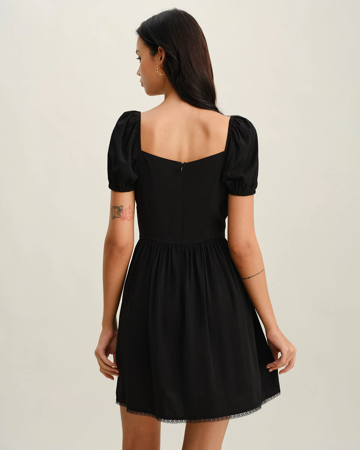 Black Sweetheart Neck Puffed Sleeve Mini Dress - Image 3