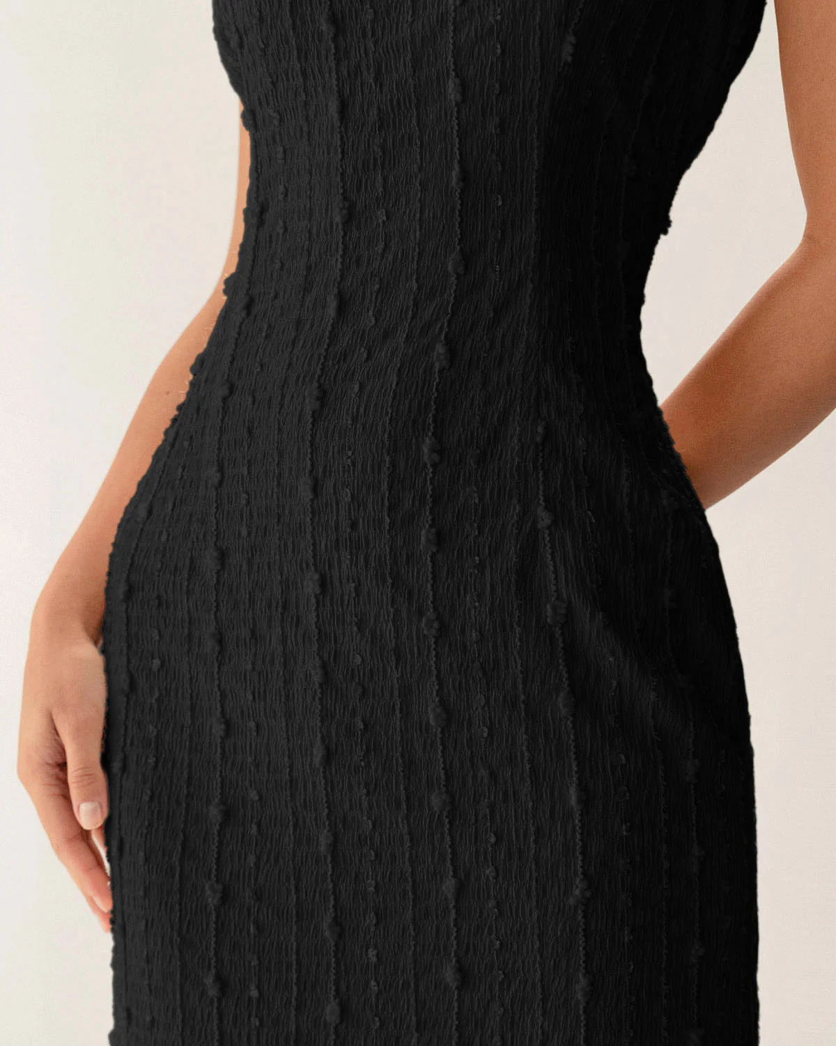 Black Textured Bodycon Beaded Strap Midi Dress - Image 7