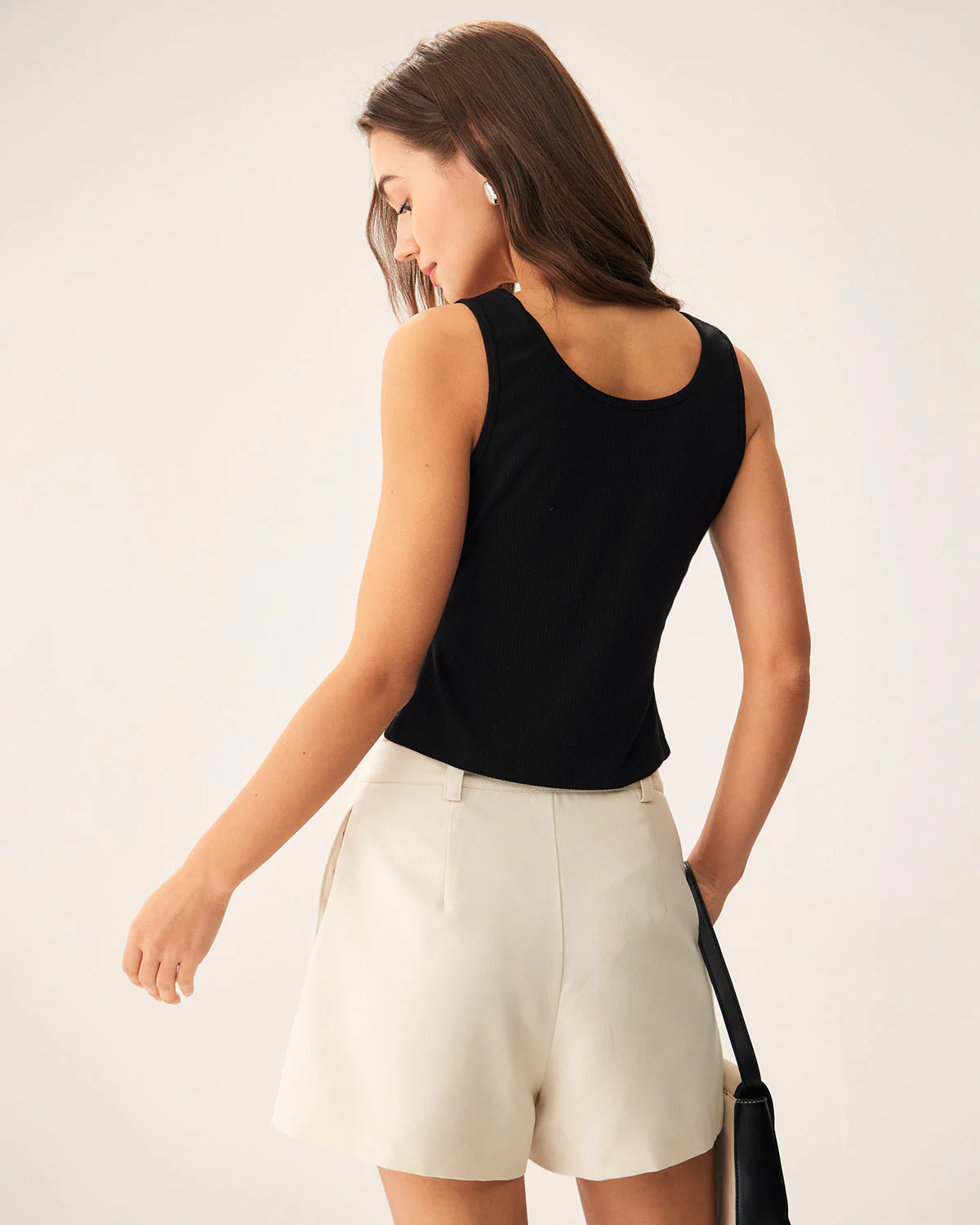 Black U-Neck Button Knit Tank Top - Image 4