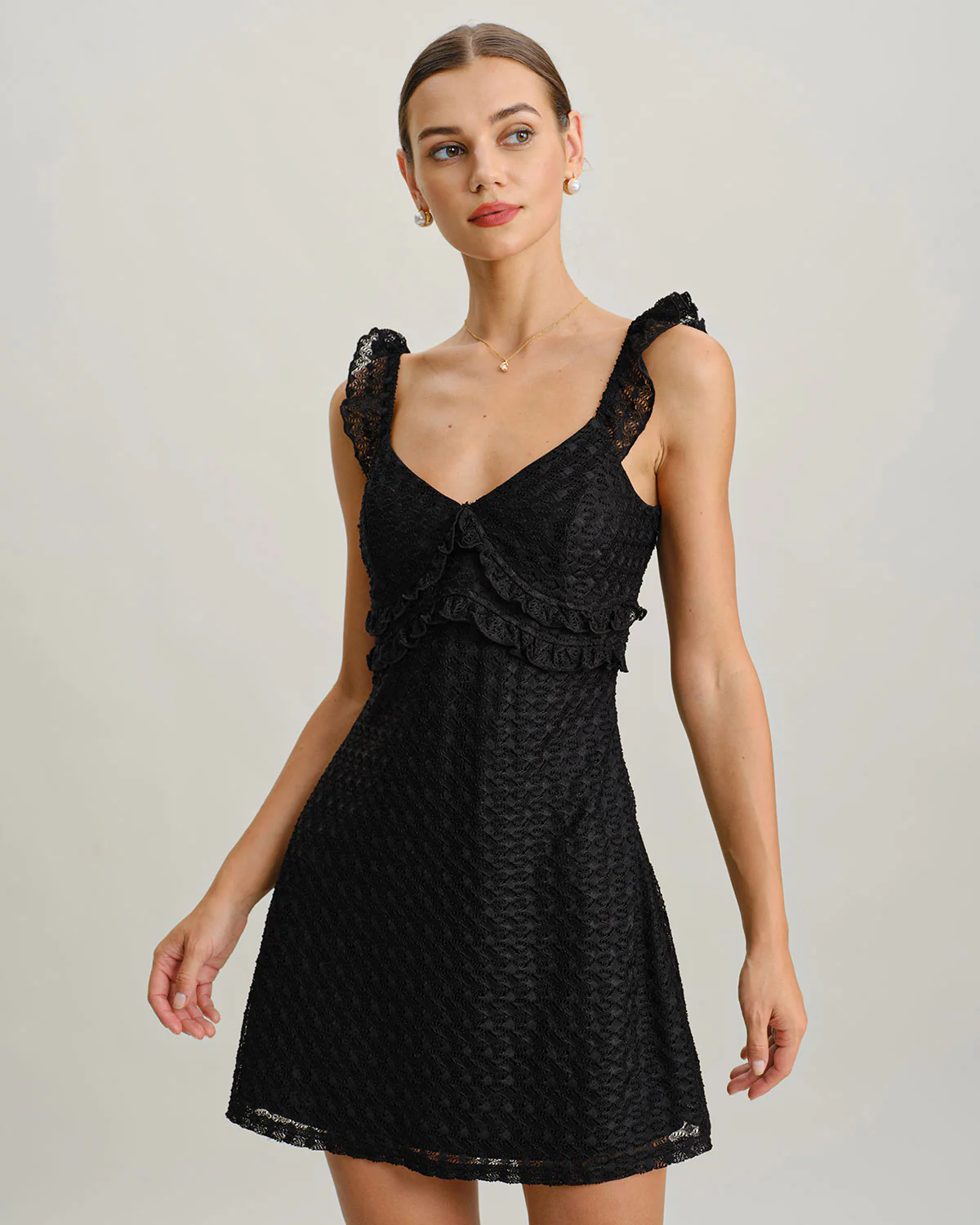 Black V Neck A-Line Slip Mini Dress
