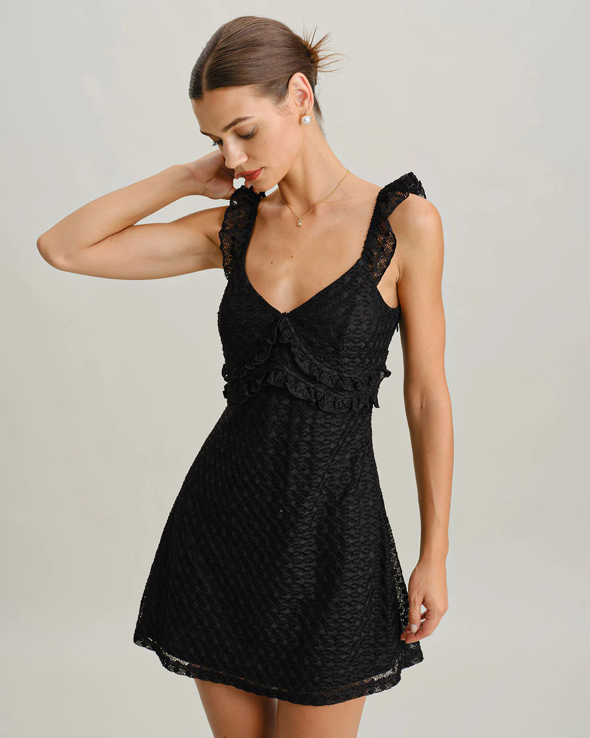 Black V Neck A-Line Slip Mini Dress - Image 3