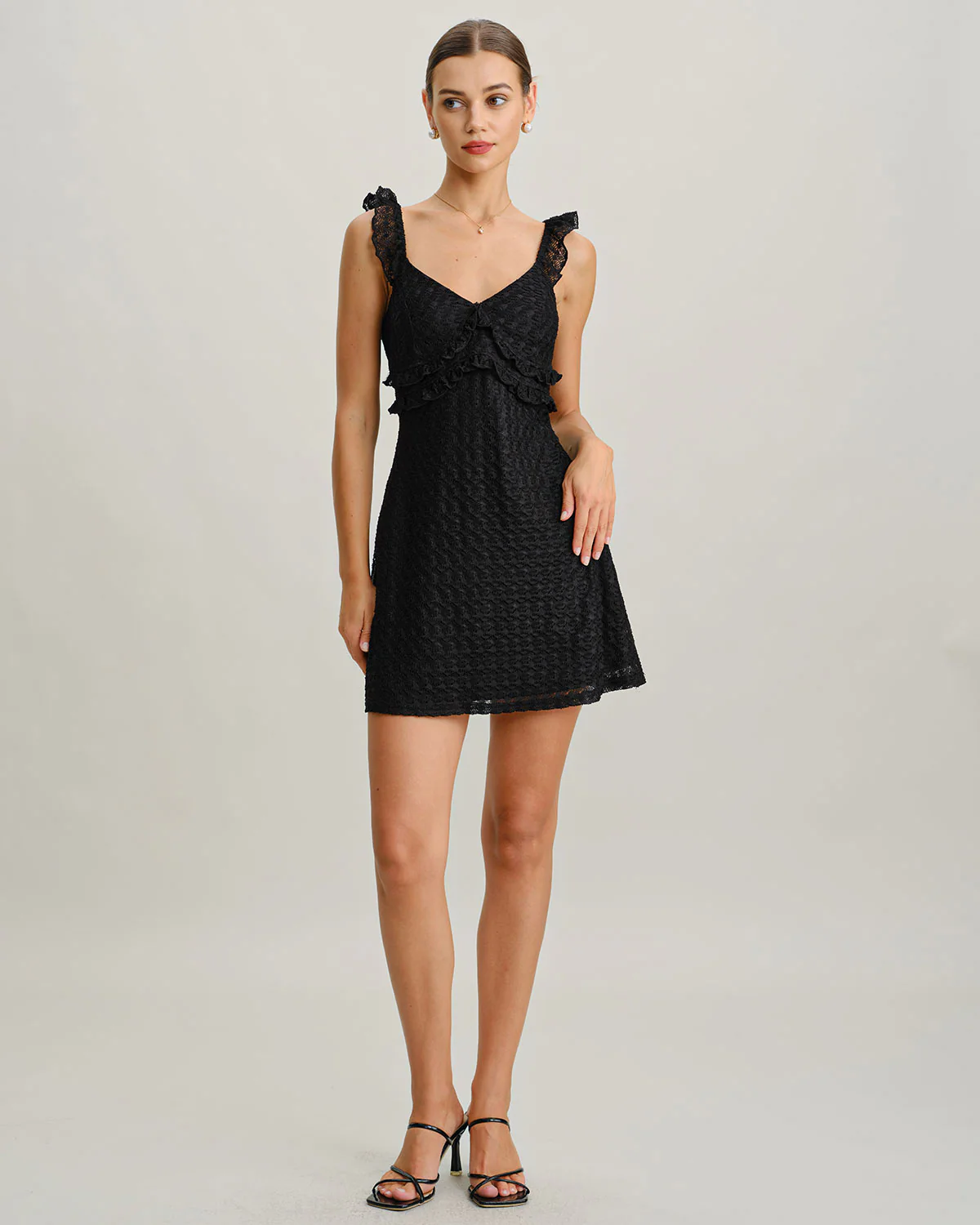 Black V Neck A-Line Slip Mini Dress - Image 4
