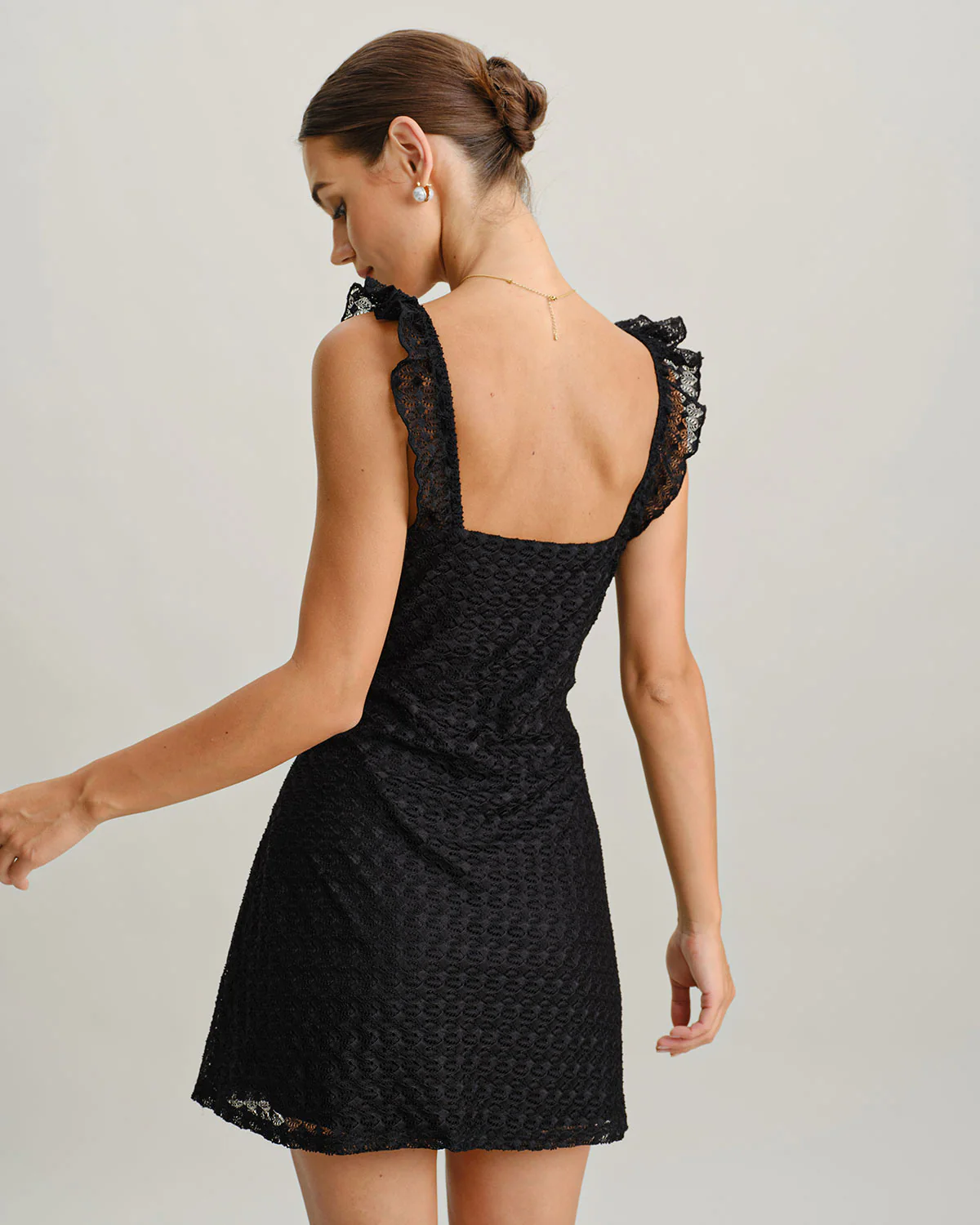 Black V Neck A-Line Slip Mini Dress - Image 5
