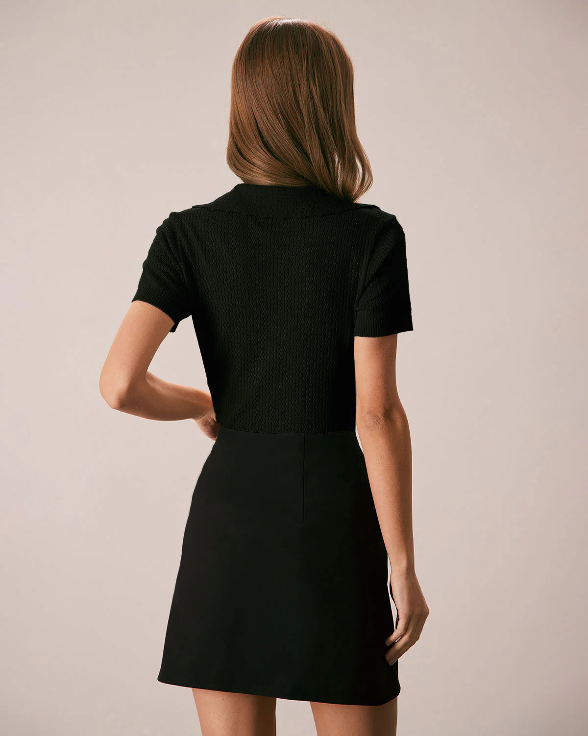 Black V Neck Button Pointelle Knit Tee - Image 5