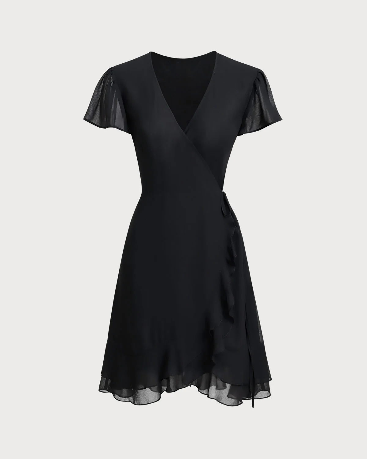 Black V Neck Chiffon Mini Dress - Image 6