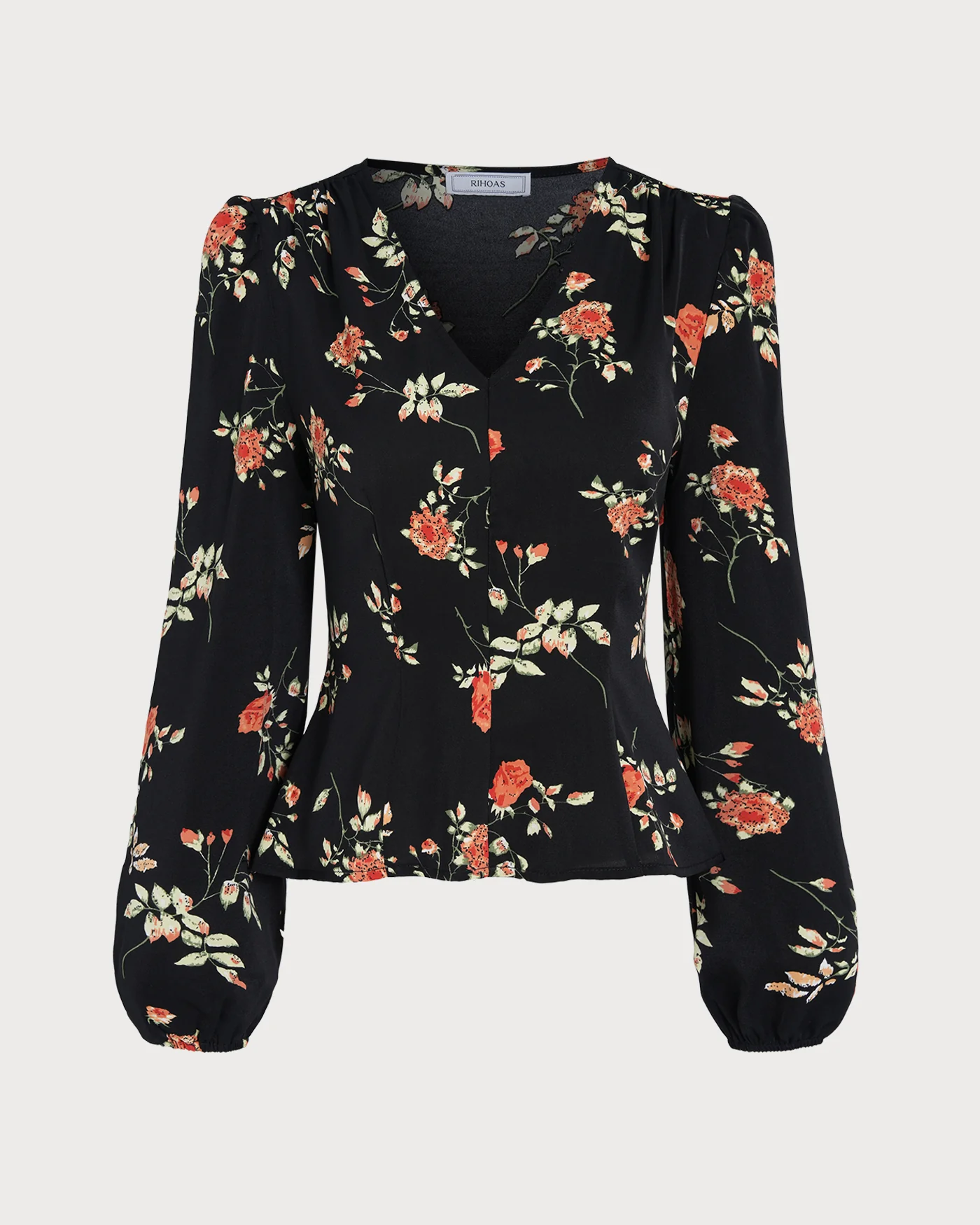 Black V Neck Floral Blouse - Image 5