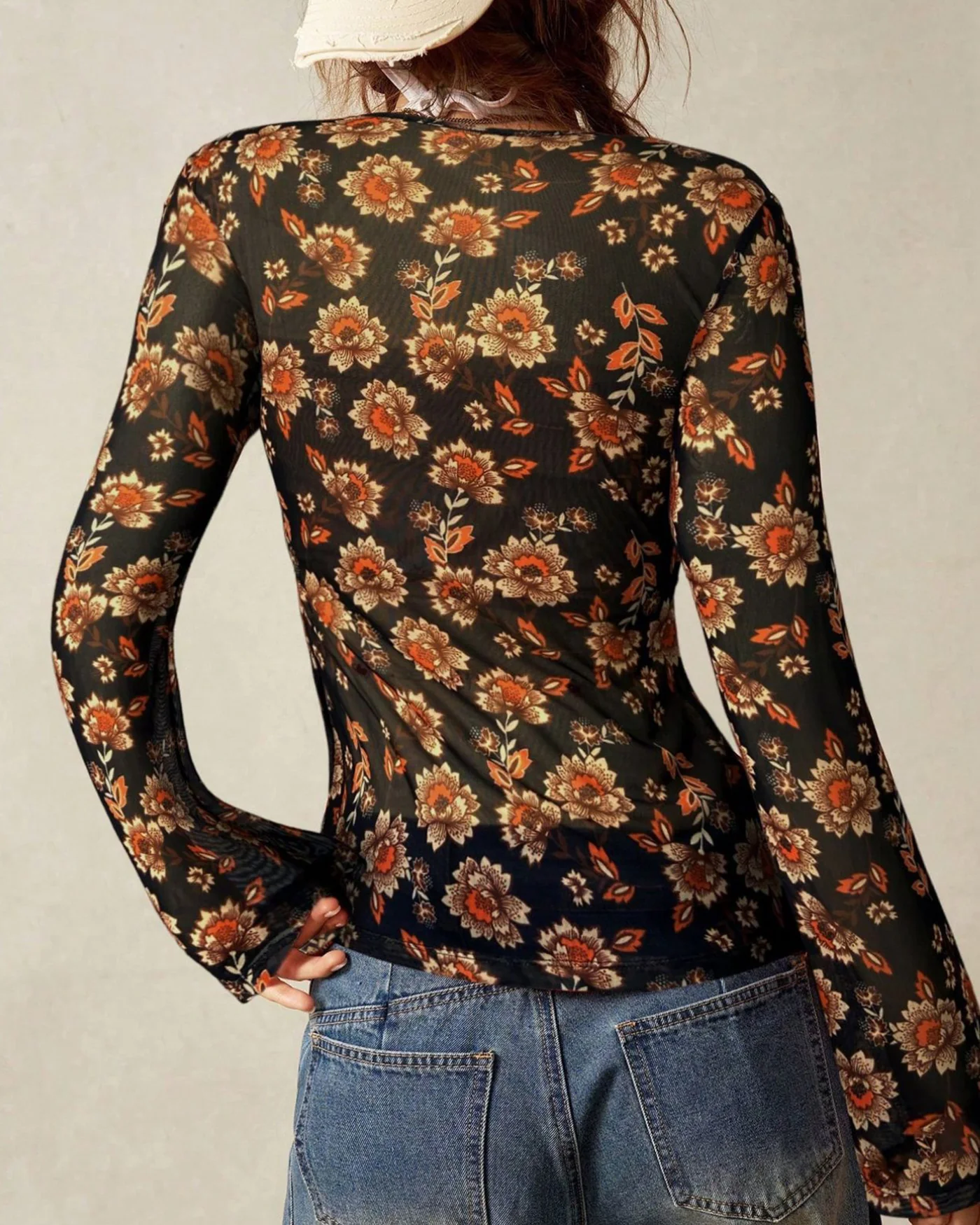 Black V Neck Floral Tee - Image 4