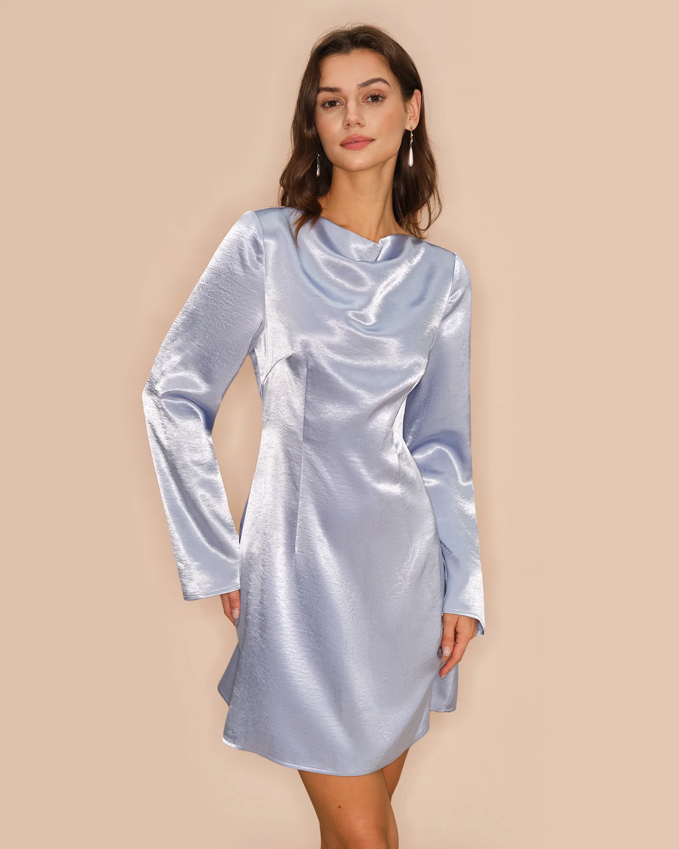 Blue Bell Sleeve Satin Mini Dress
