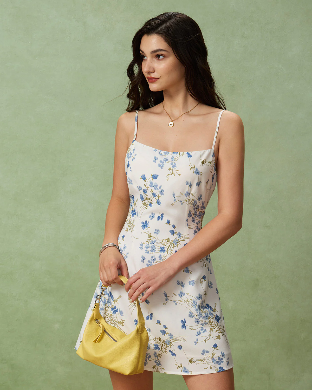Blue Floral A-Line Slip Mini Dress - Image 3
