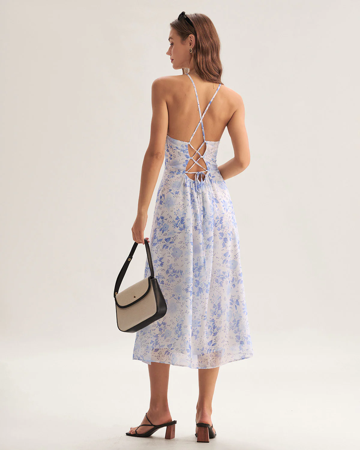 Blue Floral Halter Midi Dress - Image 5