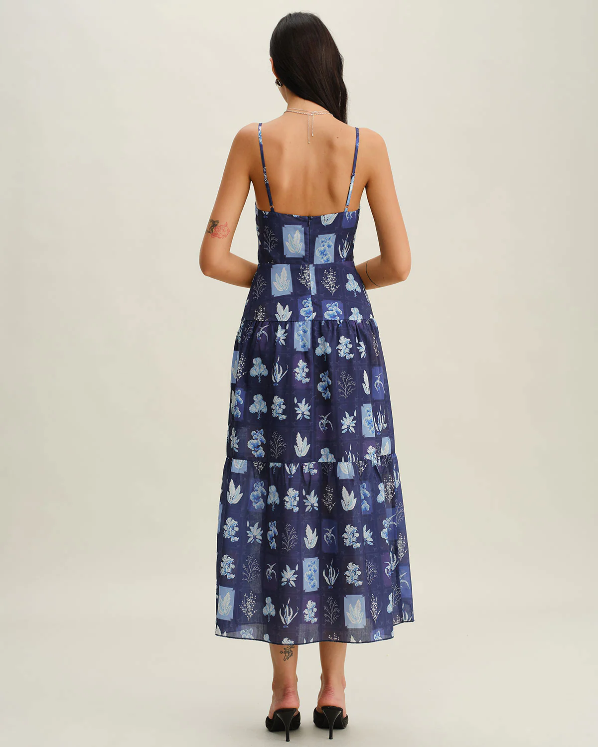 Blue Floral Ruched Bohemian Slip Maxi Dress - Image 5