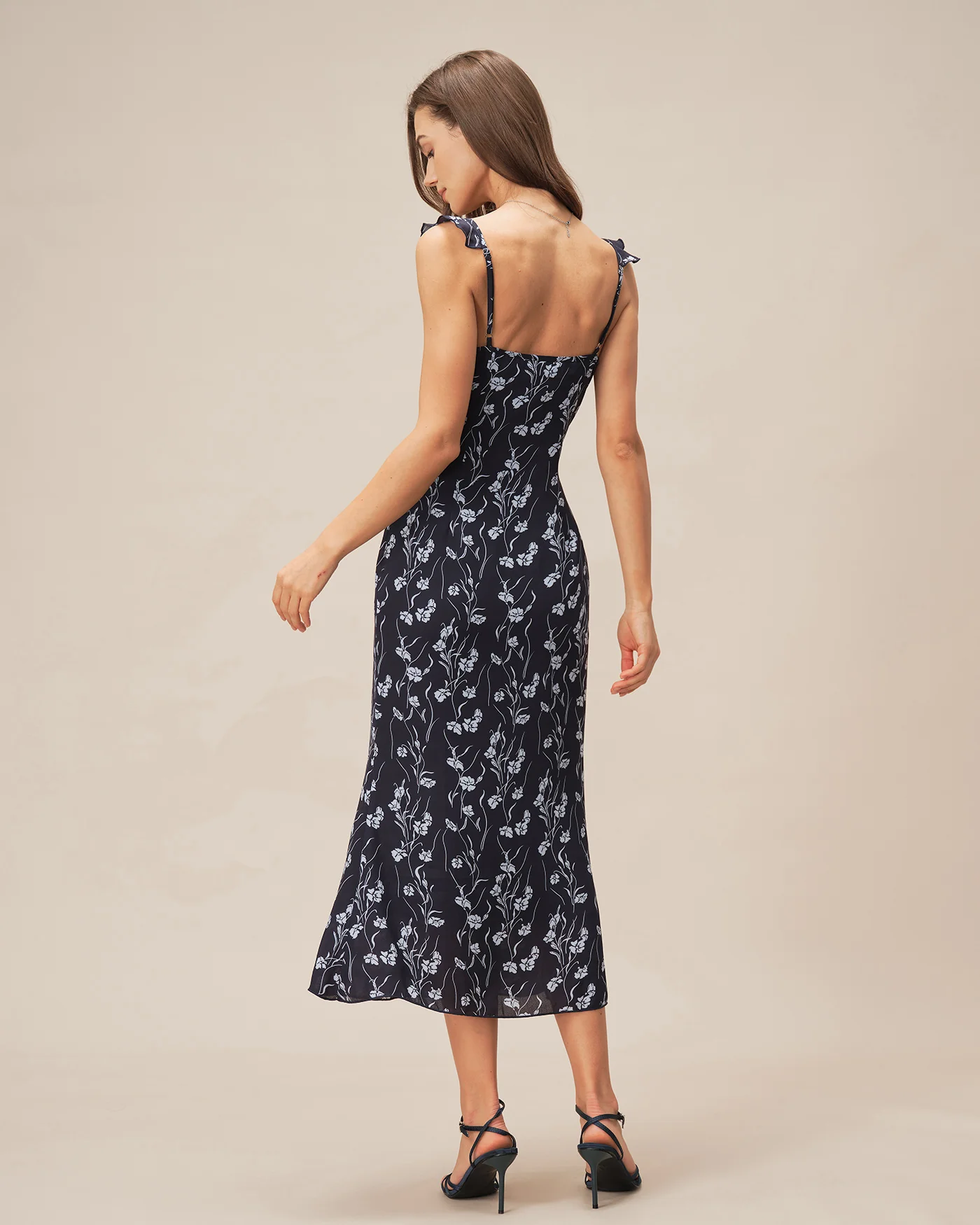 Blue Floral Slip A-Line Midi Dress - Image 5