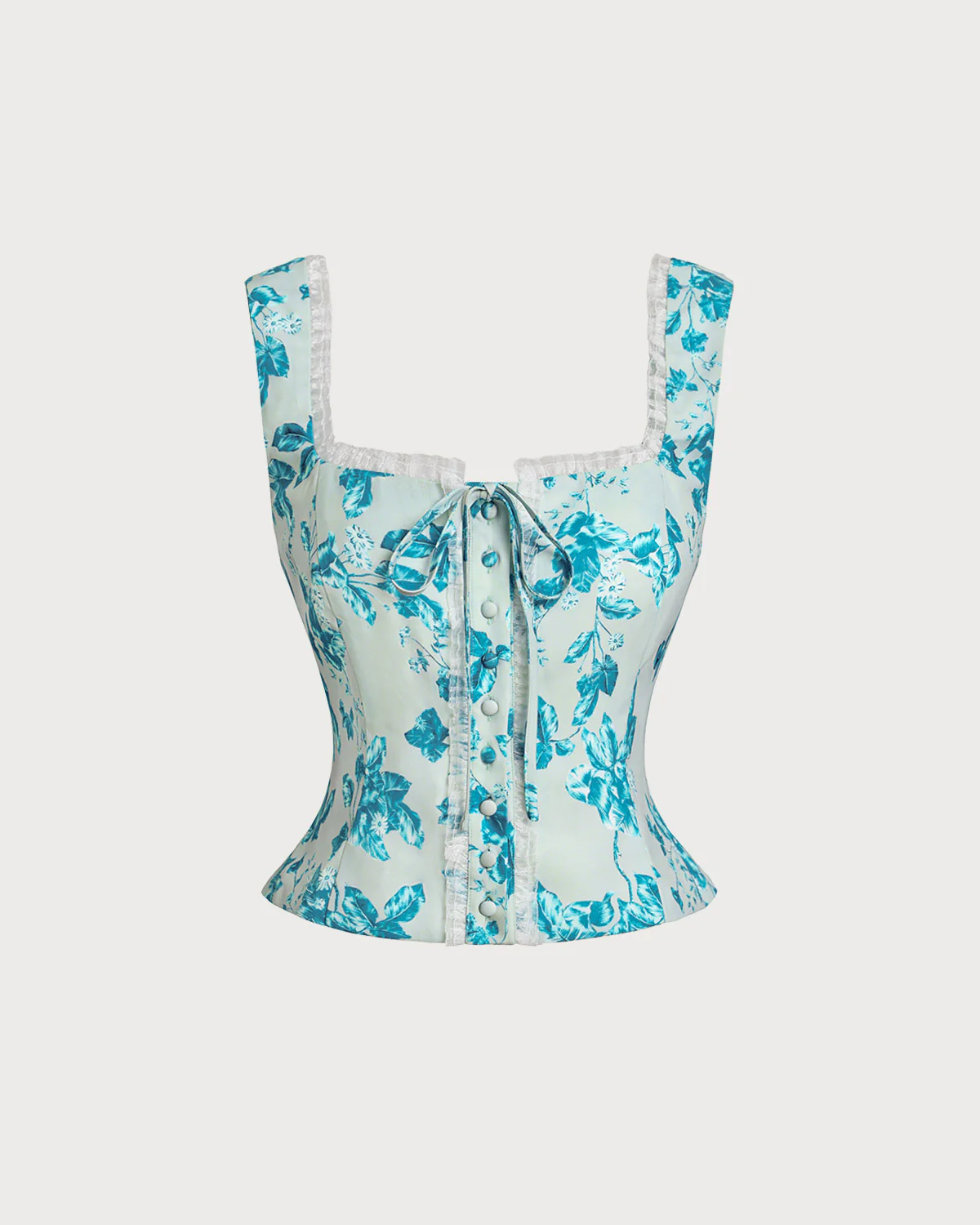Blue Floral Square Tank Top - Image 6