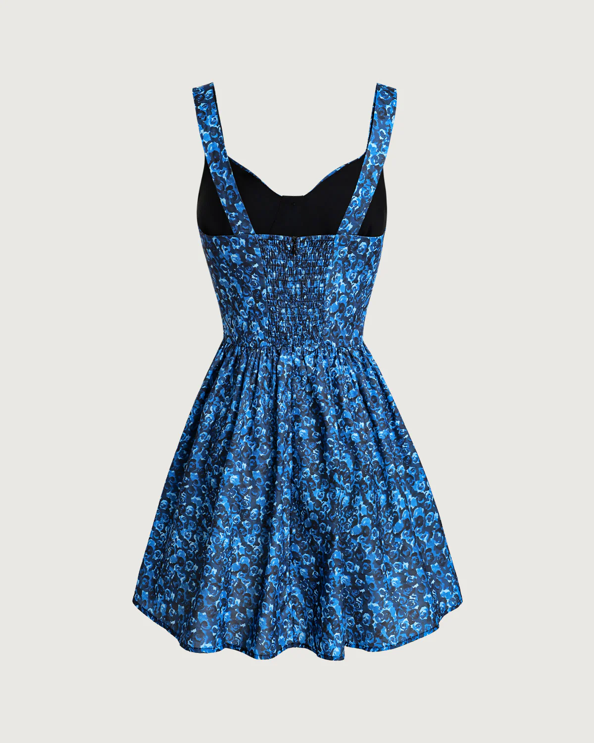 Blue Floral U-Neck Shirred Mini Dress - Image 6