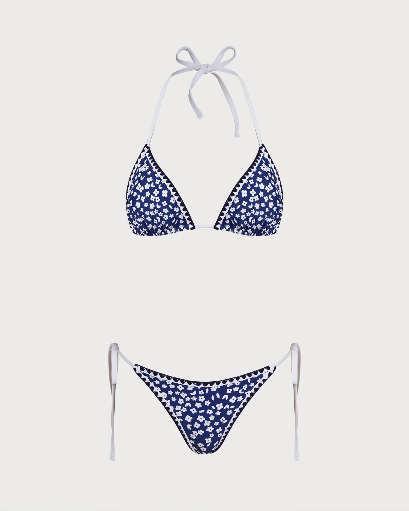 Blue Halter Floral Triangle Bikini Set - Image 2