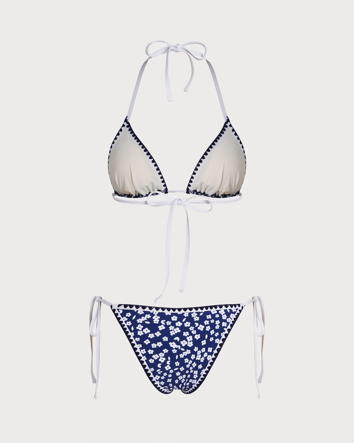 Blue Halter Floral Triangle Bikini Set - Image 3