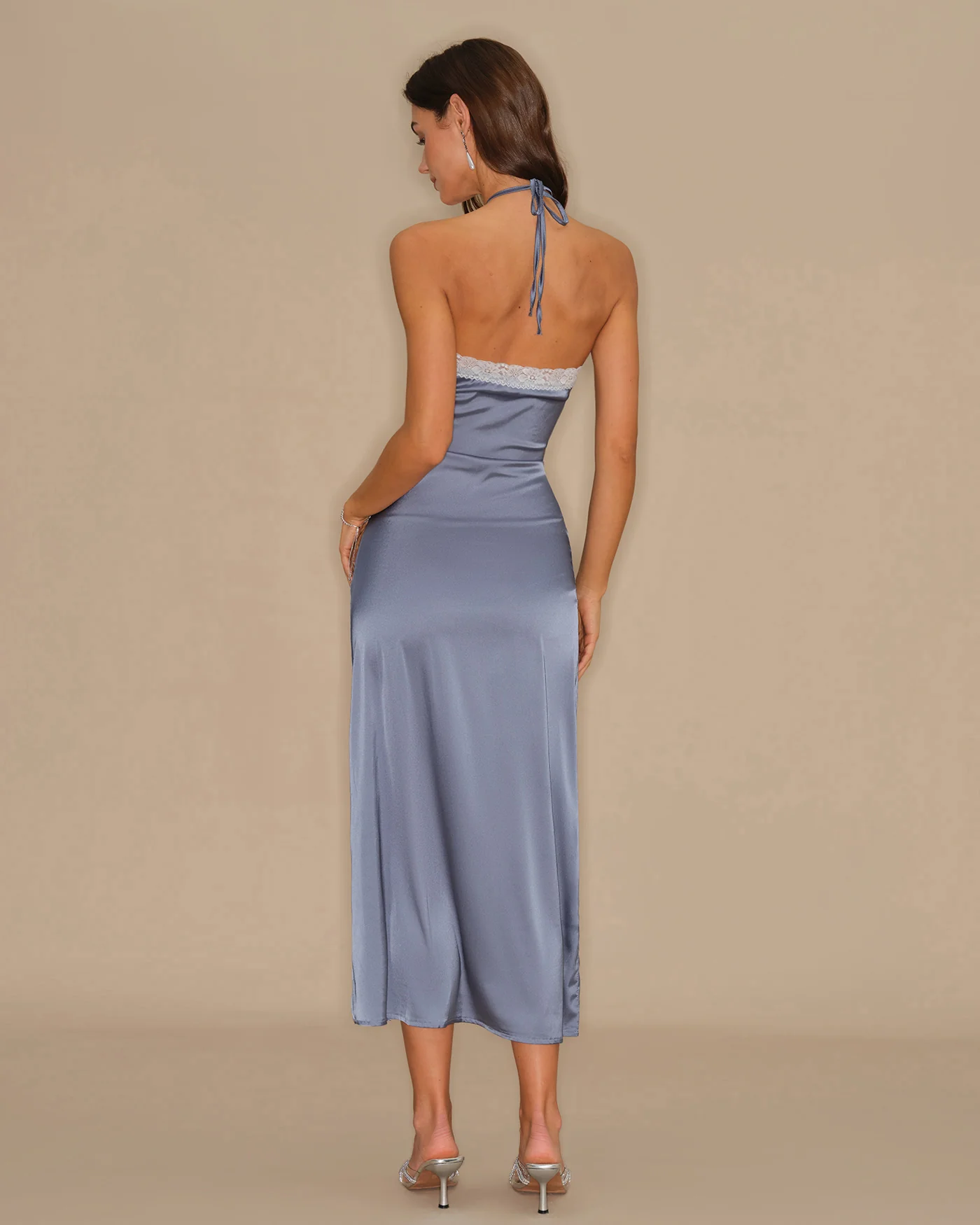 Blue Halter Slip Midi Dress - Image 5