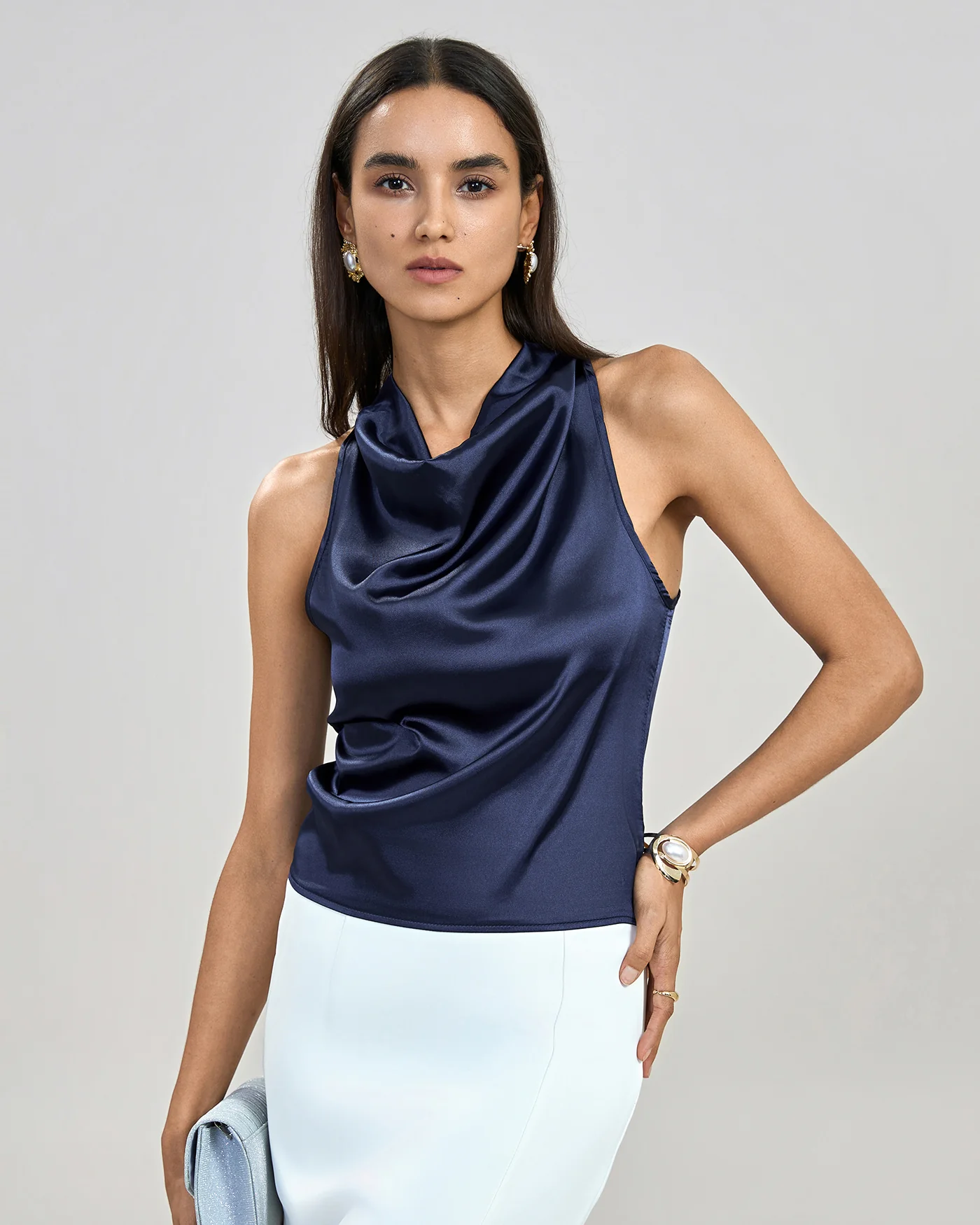 Blue Halter Tie Tank Top - Image 3