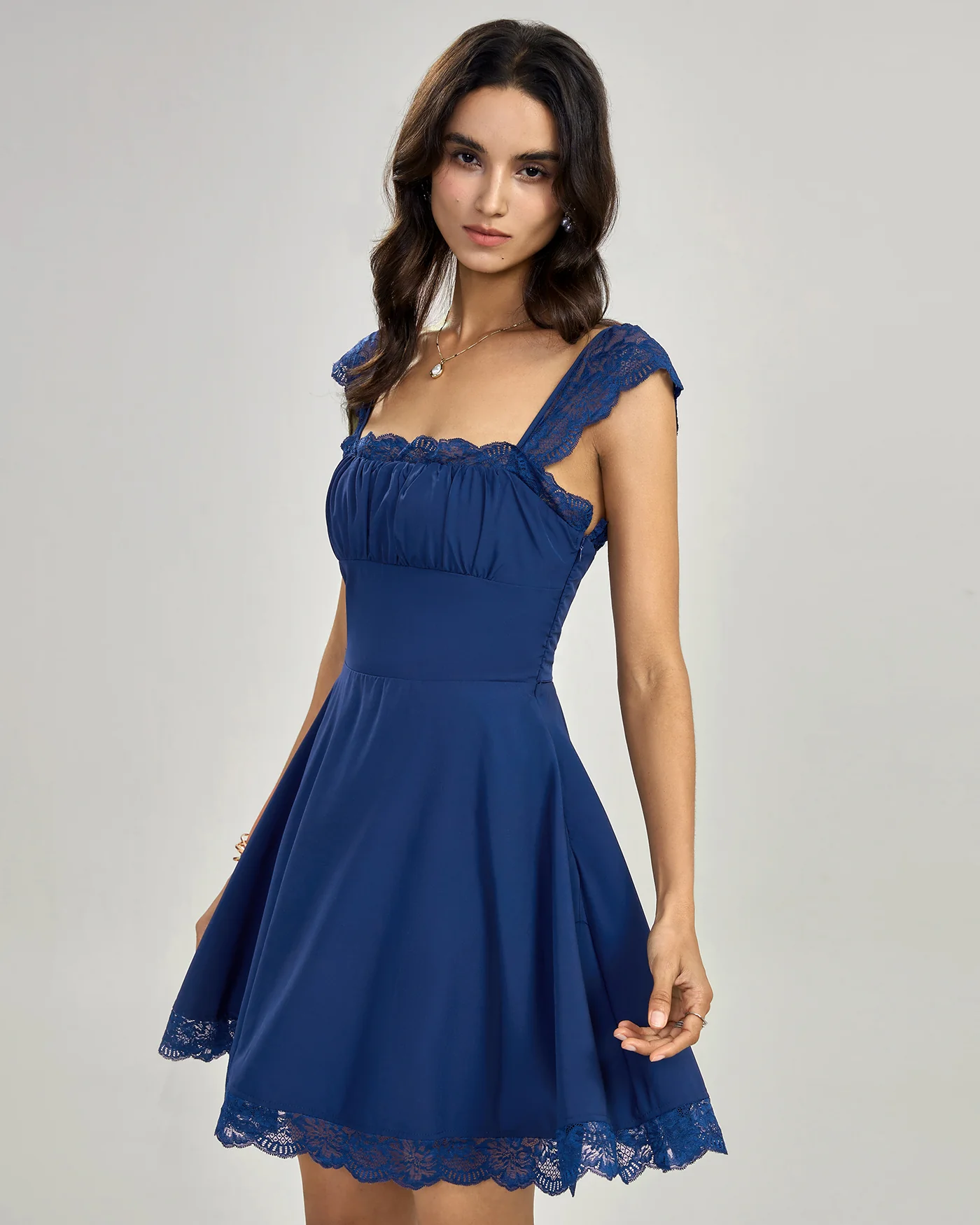 Blue Lace Slip Mini Dress - Image 3