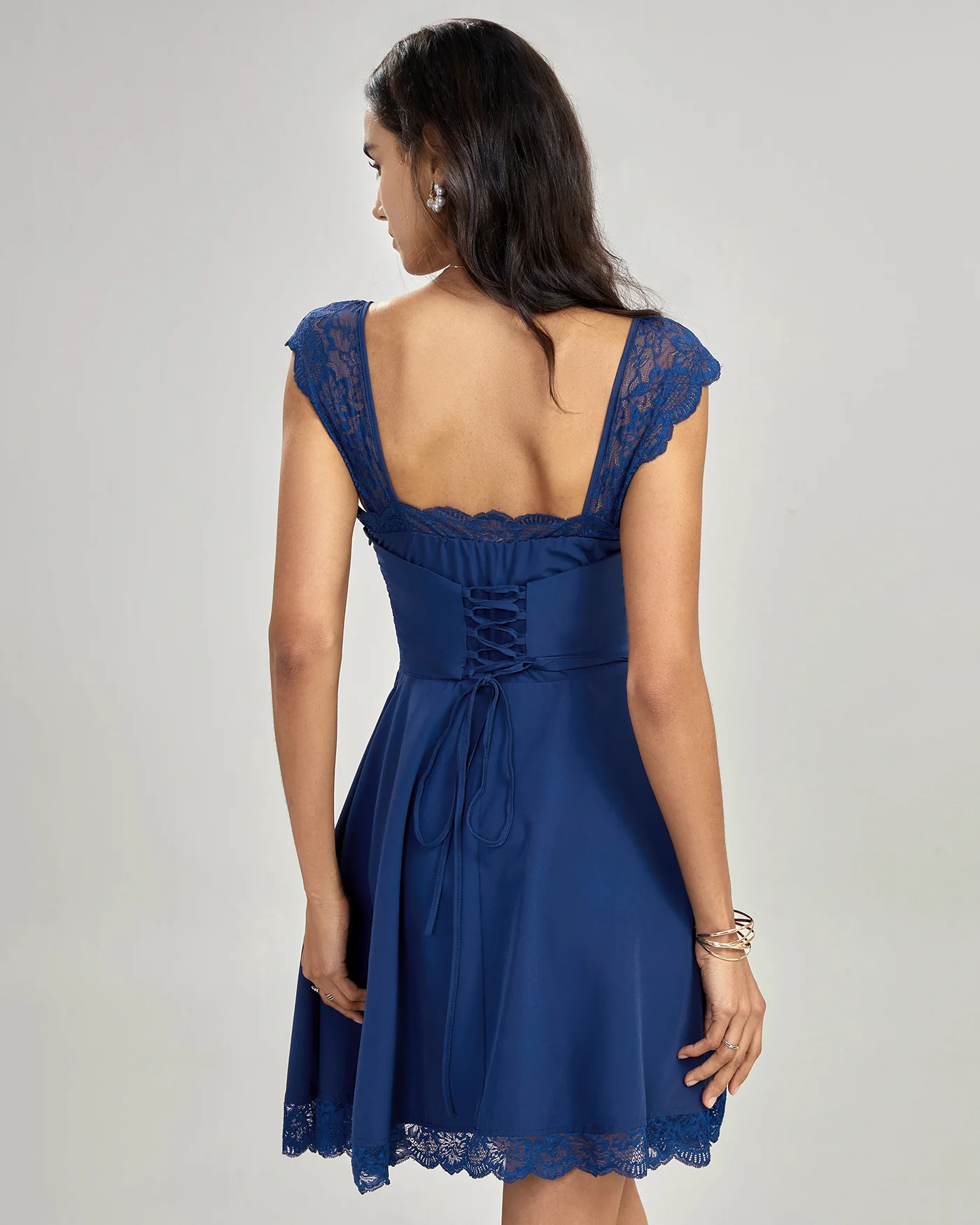 Blue Lace Slip Mini Dress - Image 4