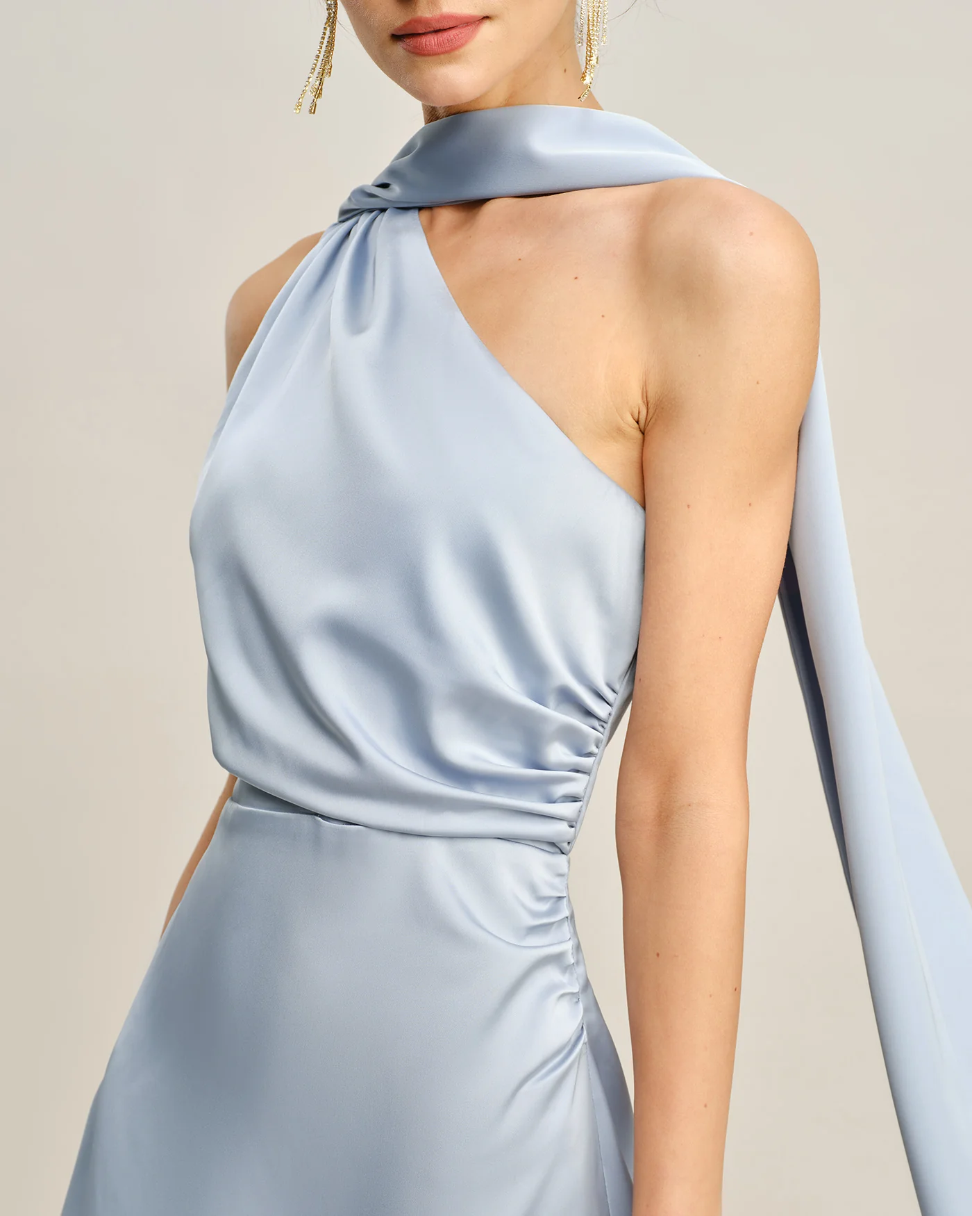 Blue One Shoulder Satin Mini Dress - Image 3