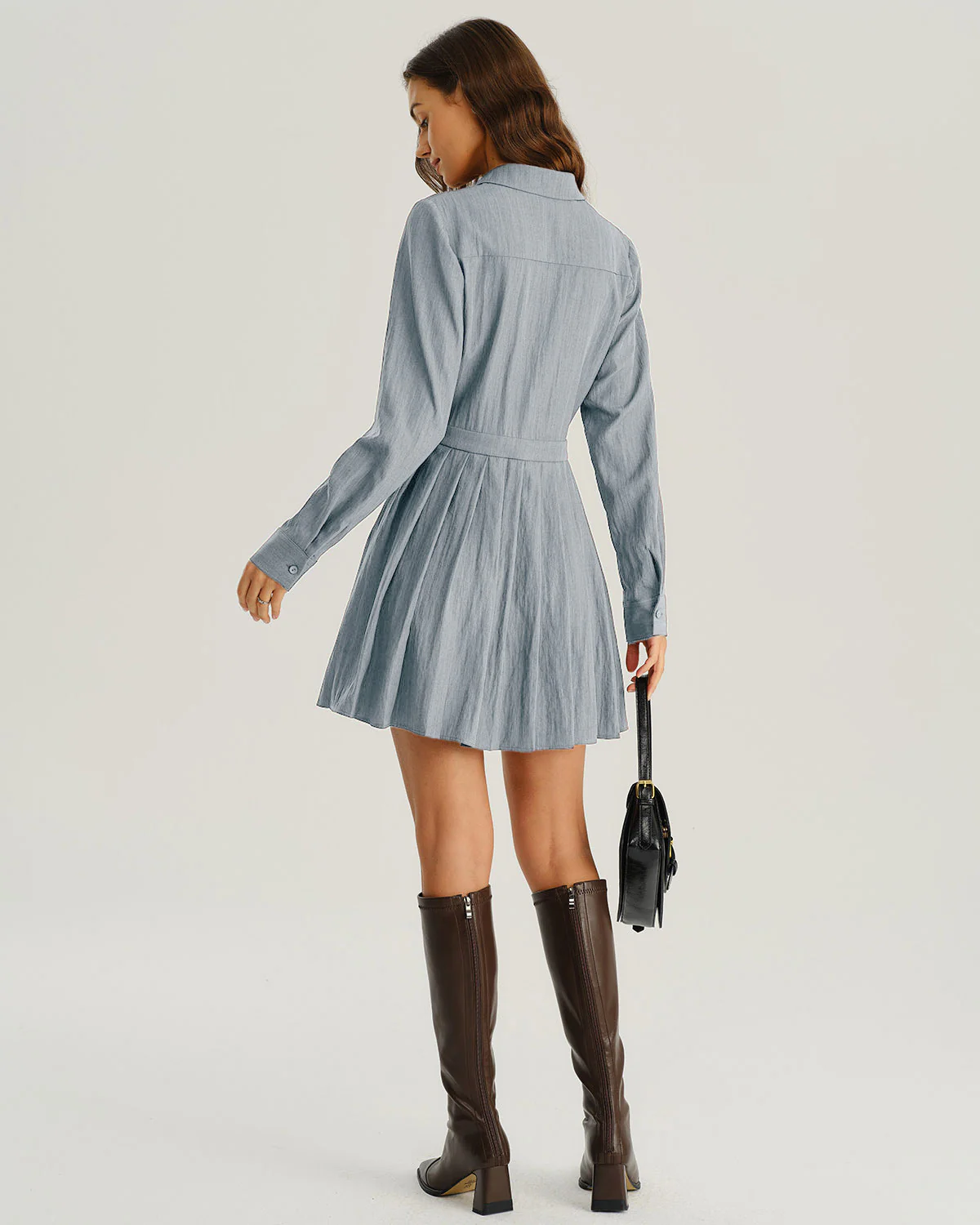 Blue Pleated A-Line Mini Dress - Image 4
