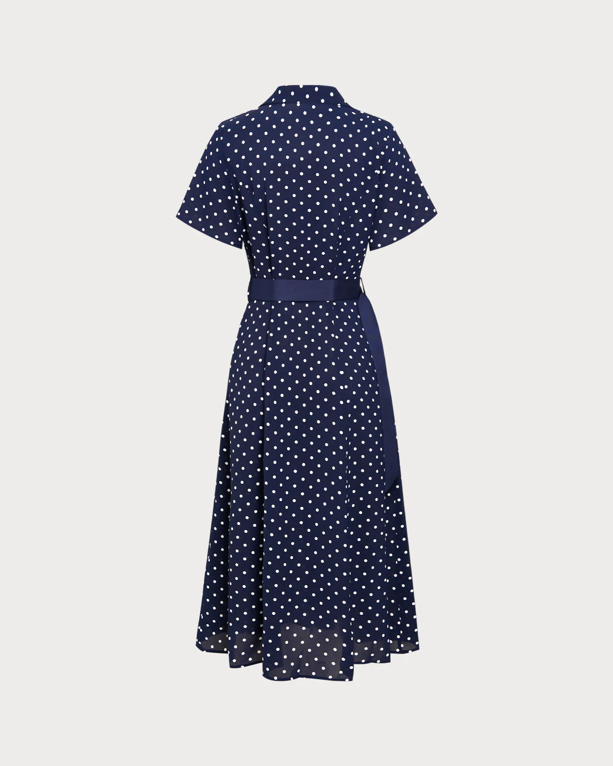 Blue Polka Dot Belted Midi Dress - Image 6