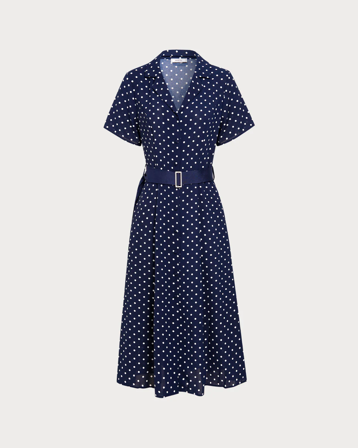 Blue Polka Dot Belted Midi Dress - Image 7
