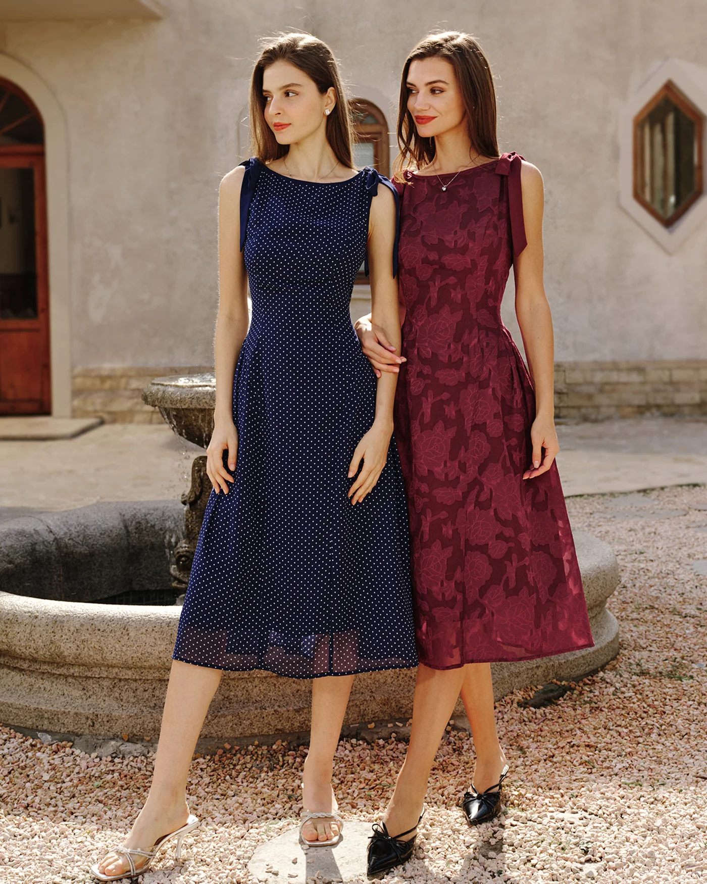Blue Polka Dot Chiffon Midi Dress - Image 3