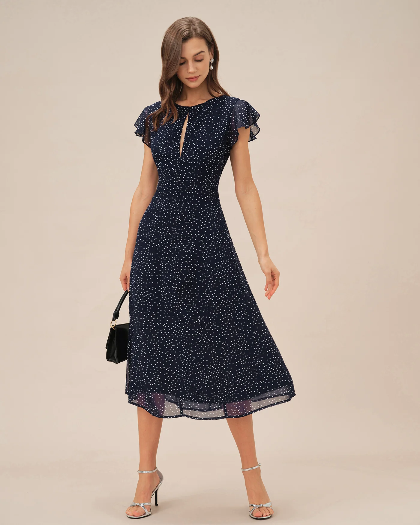 Blue Polka Dot Midi Dress - Image 4